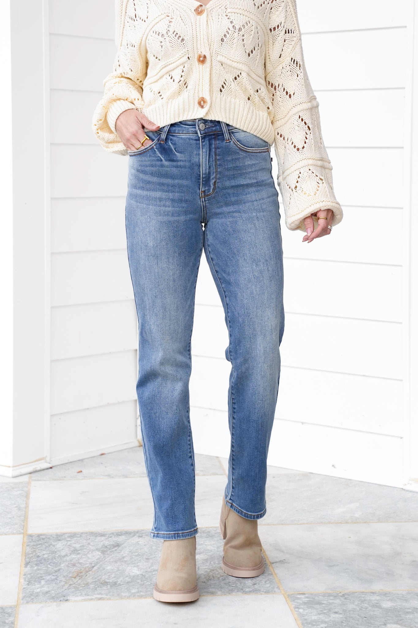 Judy Blue High Rise Medium Vintage Wash Thermal Straight Leg Jeans