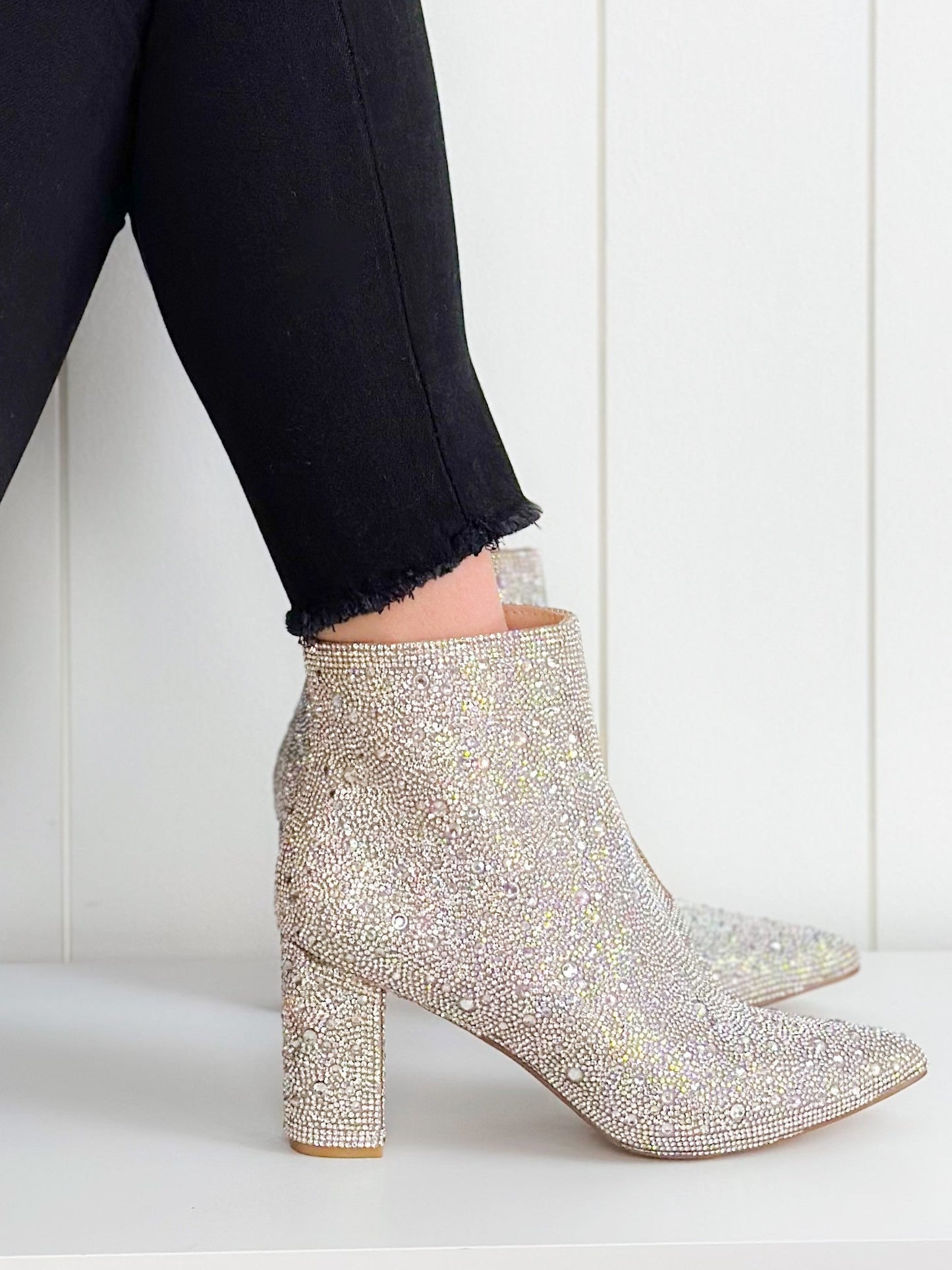 Silver Rhinestone Pearl Beaded Heels w/ Side Zipper