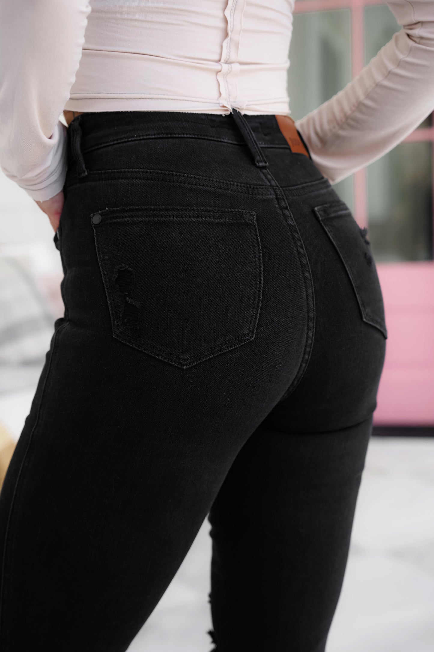 Judy Blue High Rise Black Tummy Control Distressed Flare Jeans