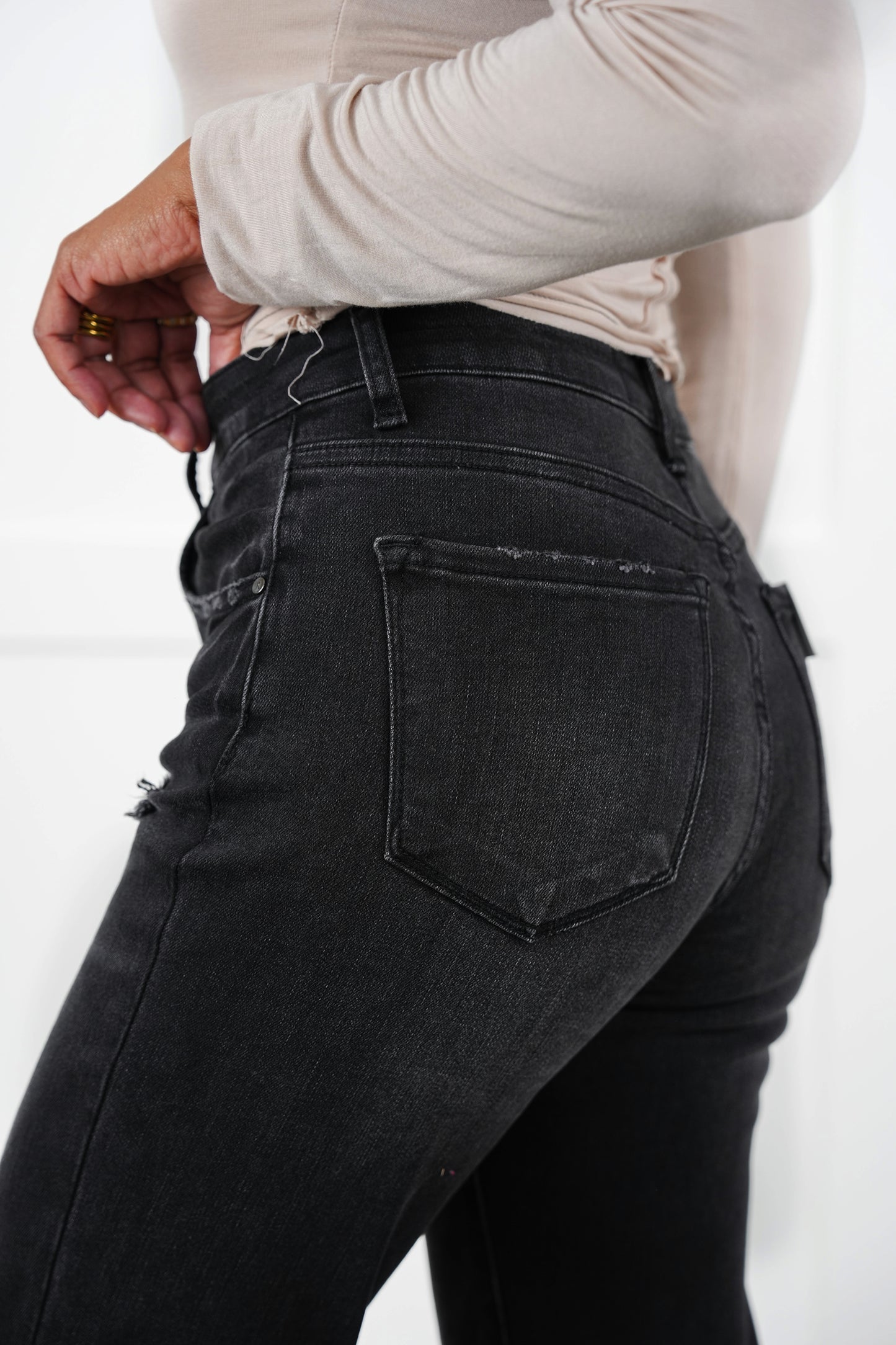 Risen Black Distressed Mid Rise Boyfriend Jeans