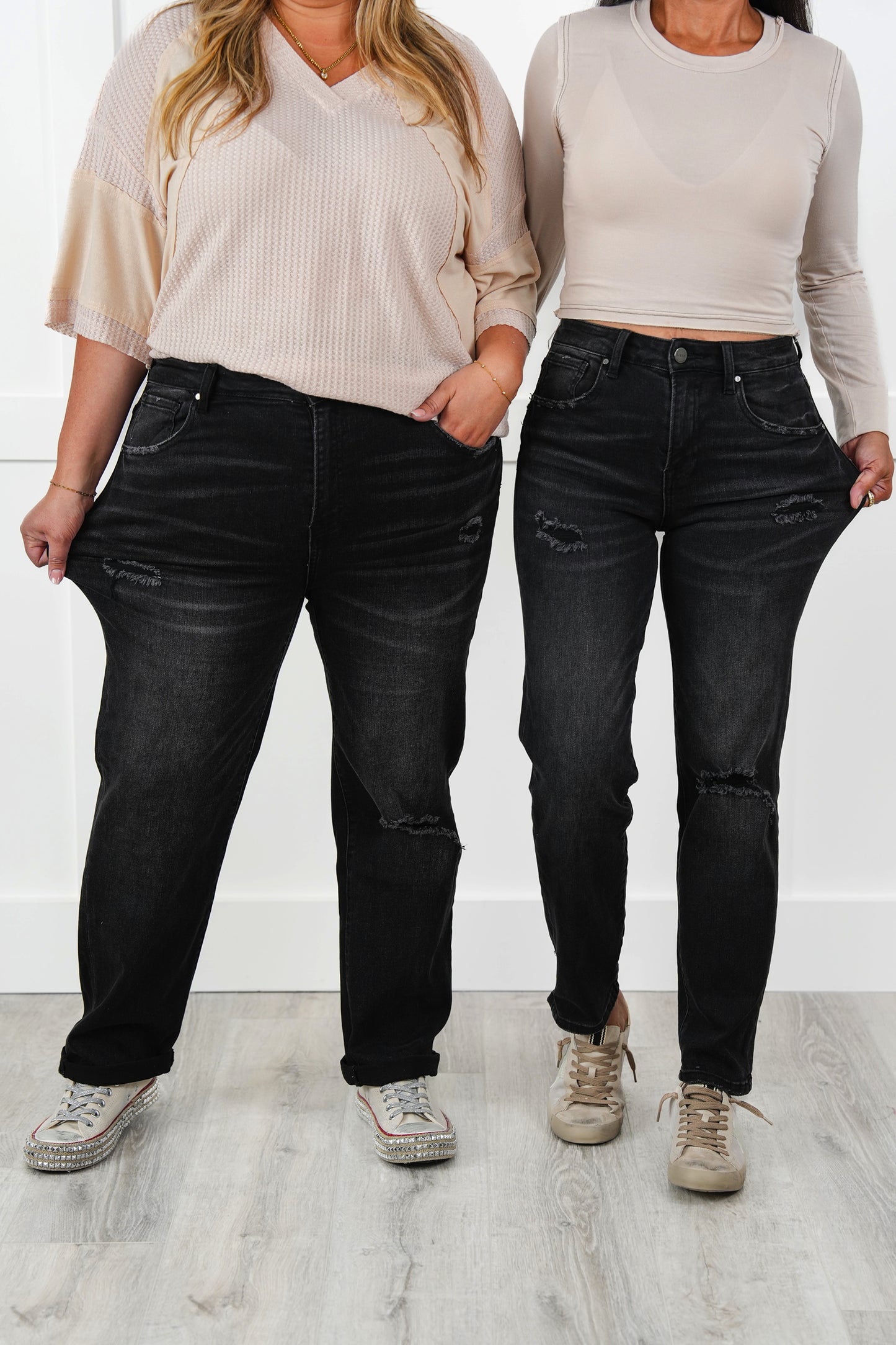 Risen Black Distressed Mid Rise Boyfriend Jeans