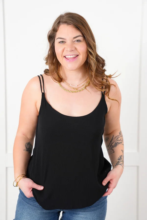 Door Buster! Zenana Double Spaghetti Strap Crinkle V-Neck Cami Top