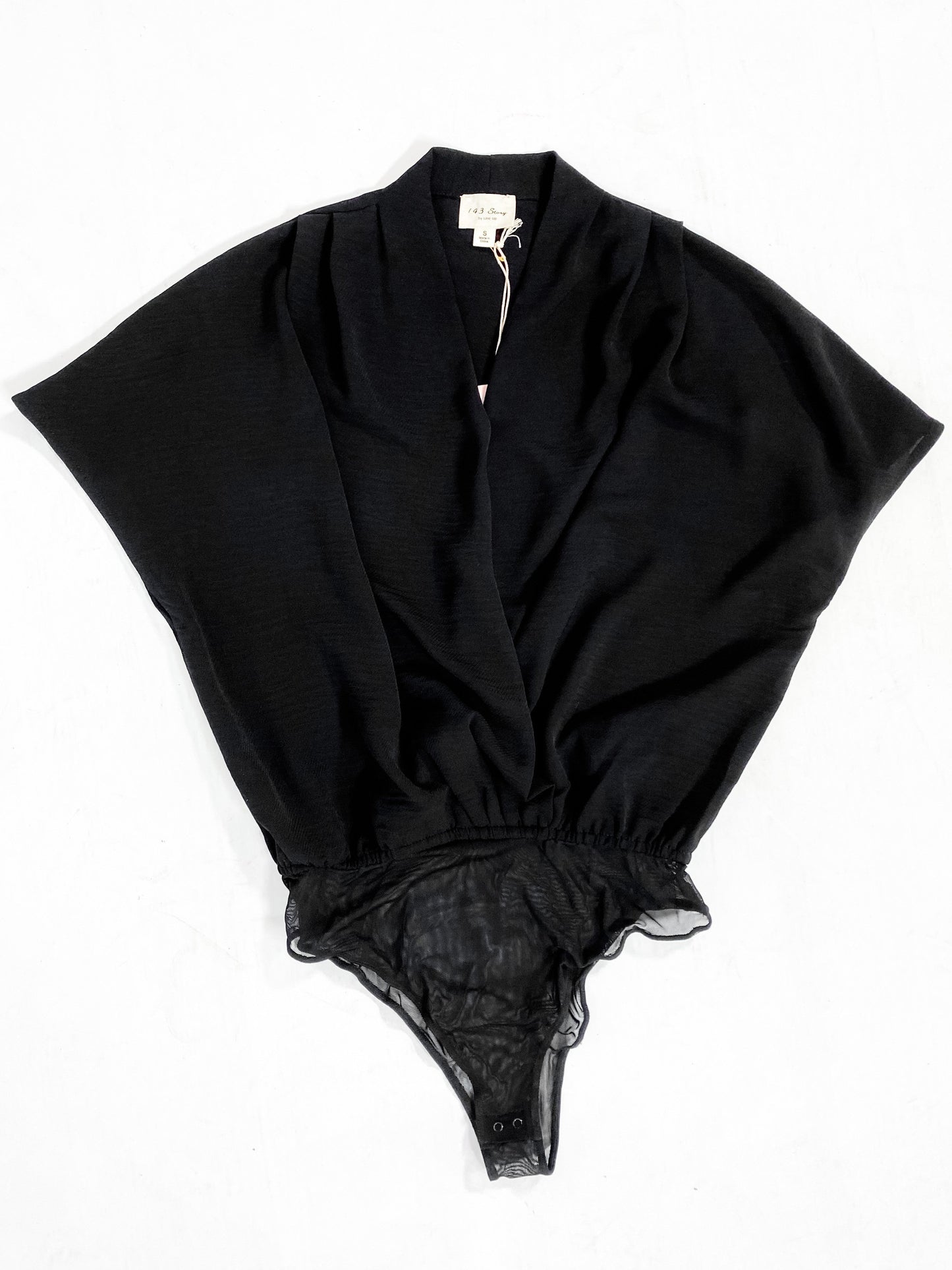 Black Surplice Short Sleeve Bodysuit