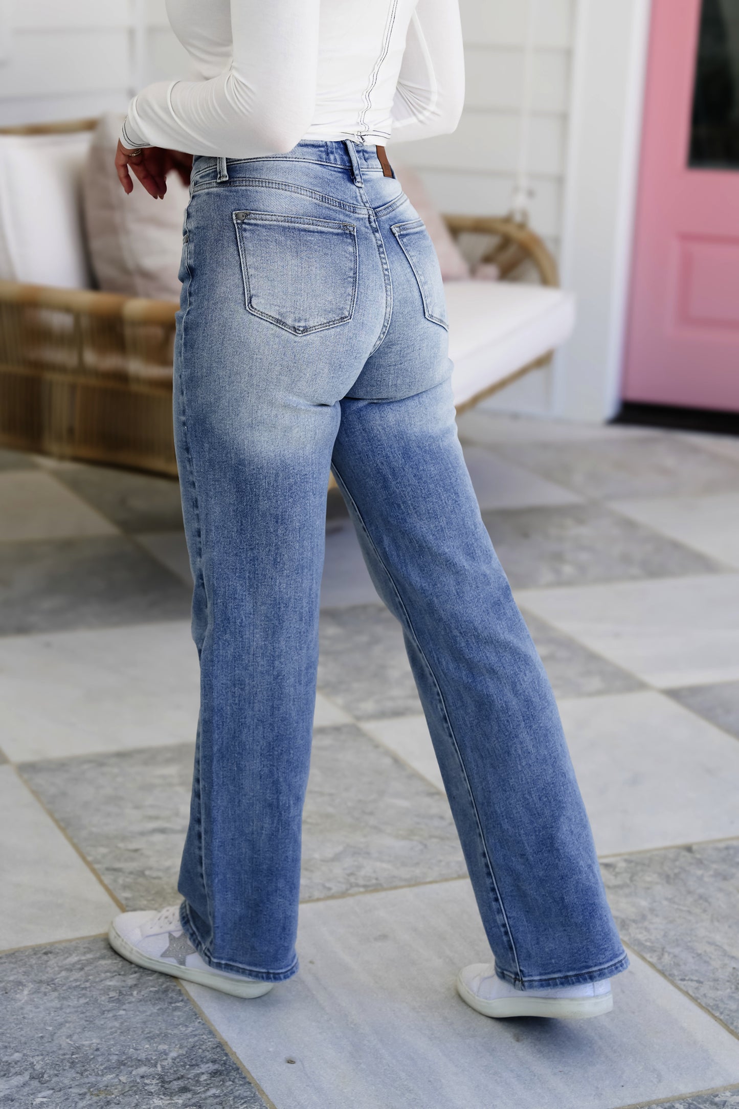 Judy Blue The Breakfast Club High Rise Medium Wash Retro Front Yoke Wide Leg Jeans