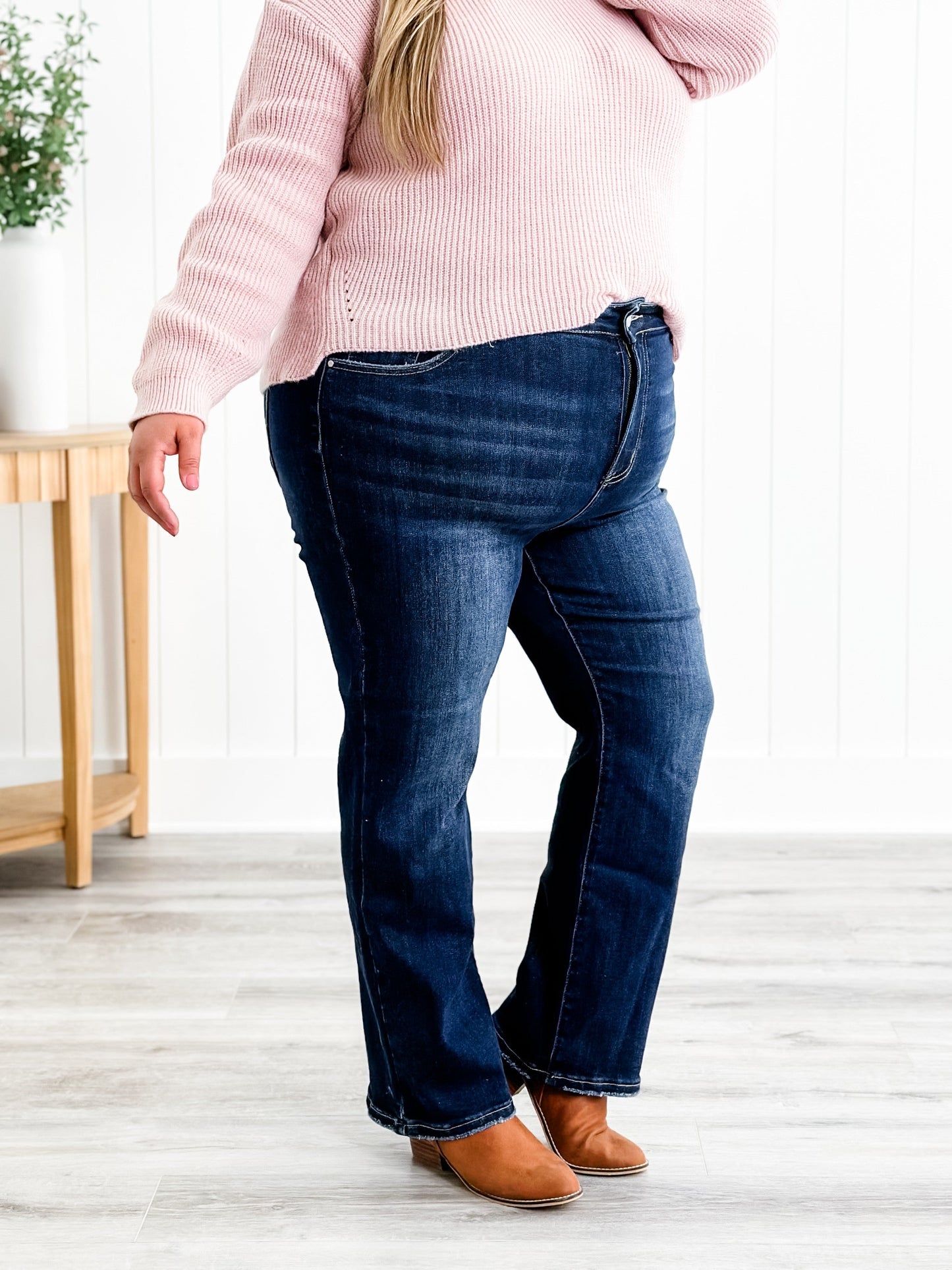 Risen Dark Wash High Rise Cropped Straight Leg Jeans