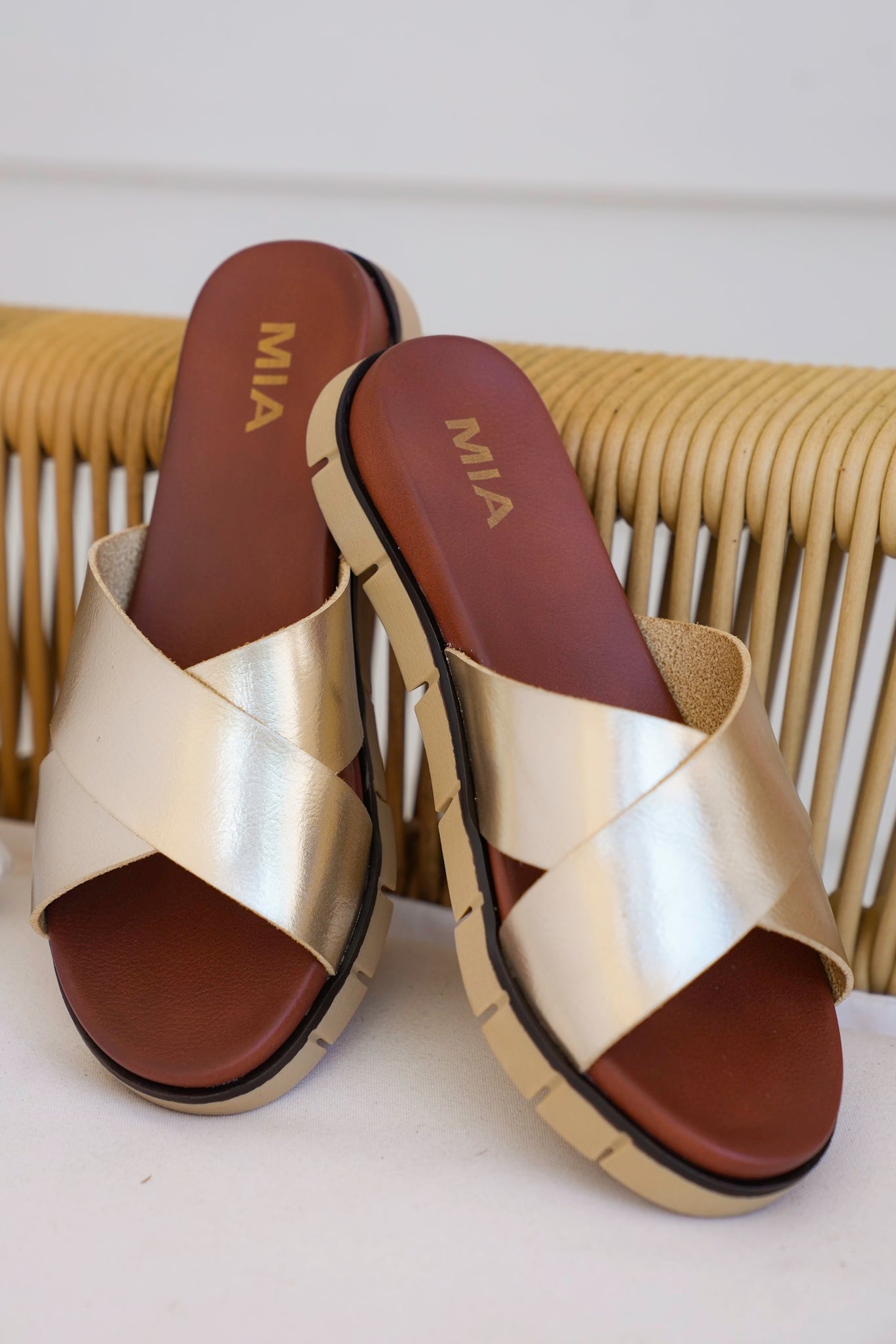 MIA Gold Cross Strap Platform Sandal