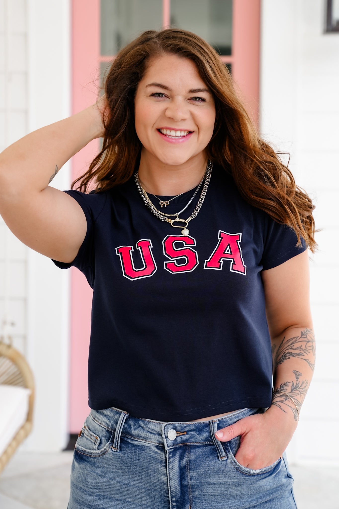 Short Sleeve "USA" Graphic Crop Top