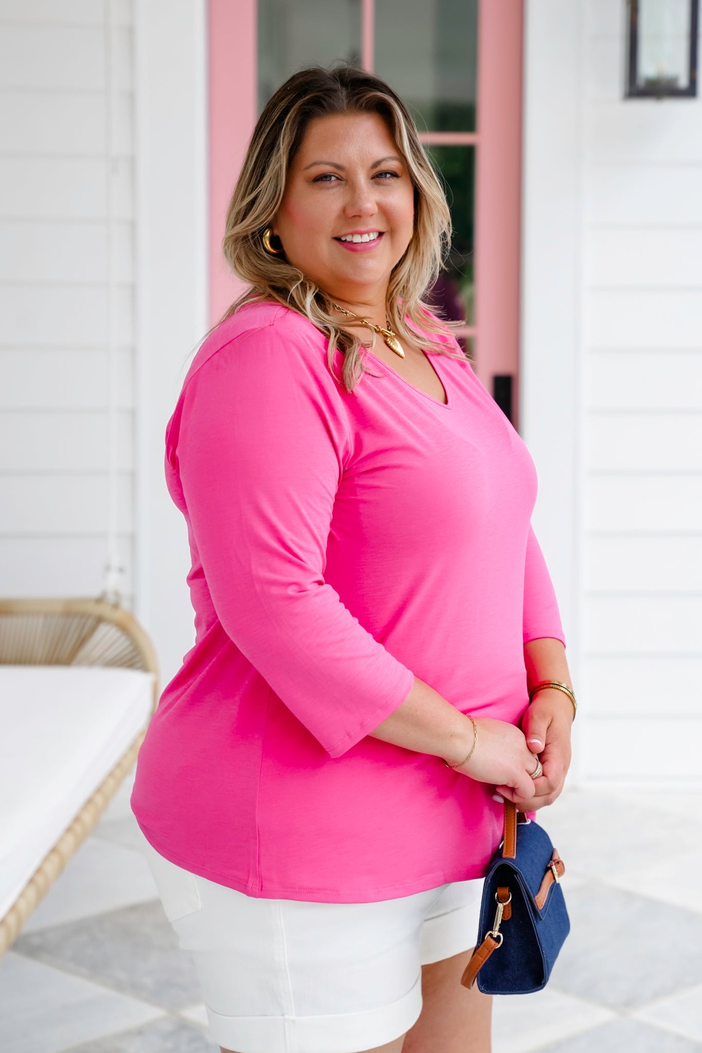 Door Buster! Plus/Reg Solid 3/4 Sleeve V Neck Blouse Top