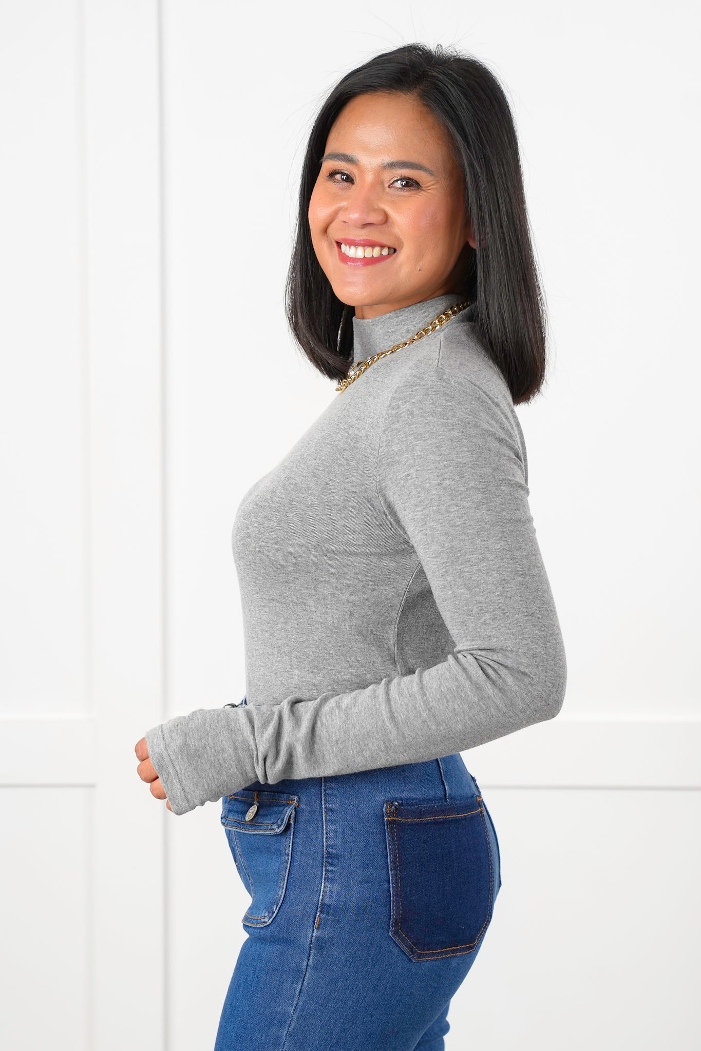 Basic Long Sleeve Mock Neck Top