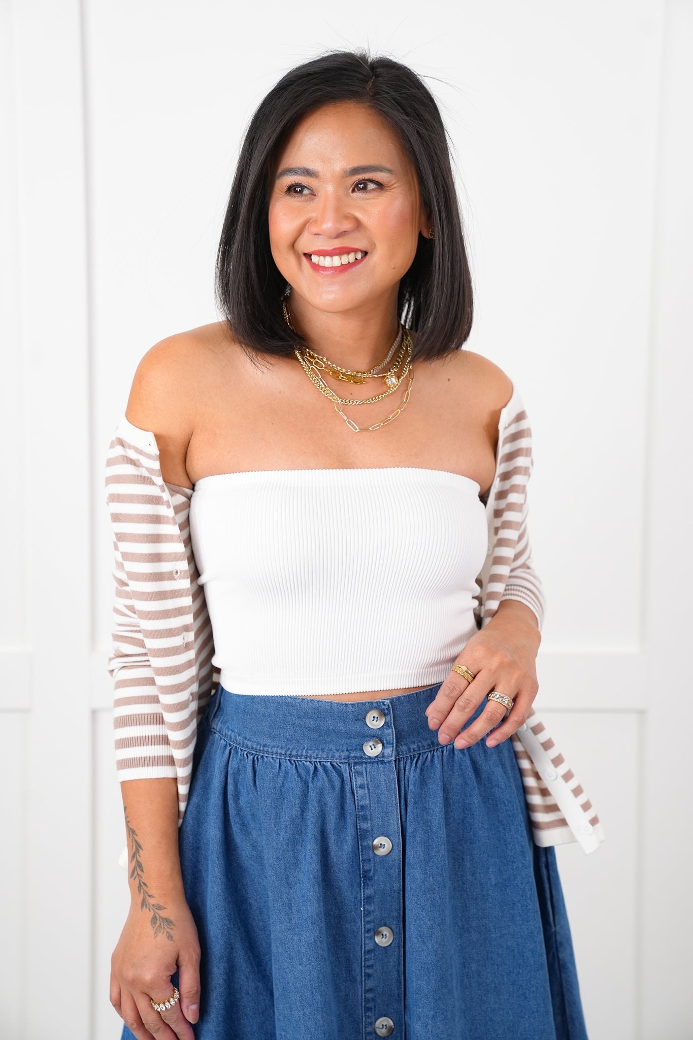 Ribbed Knit Cropped Tube Top with Non Slip Detail