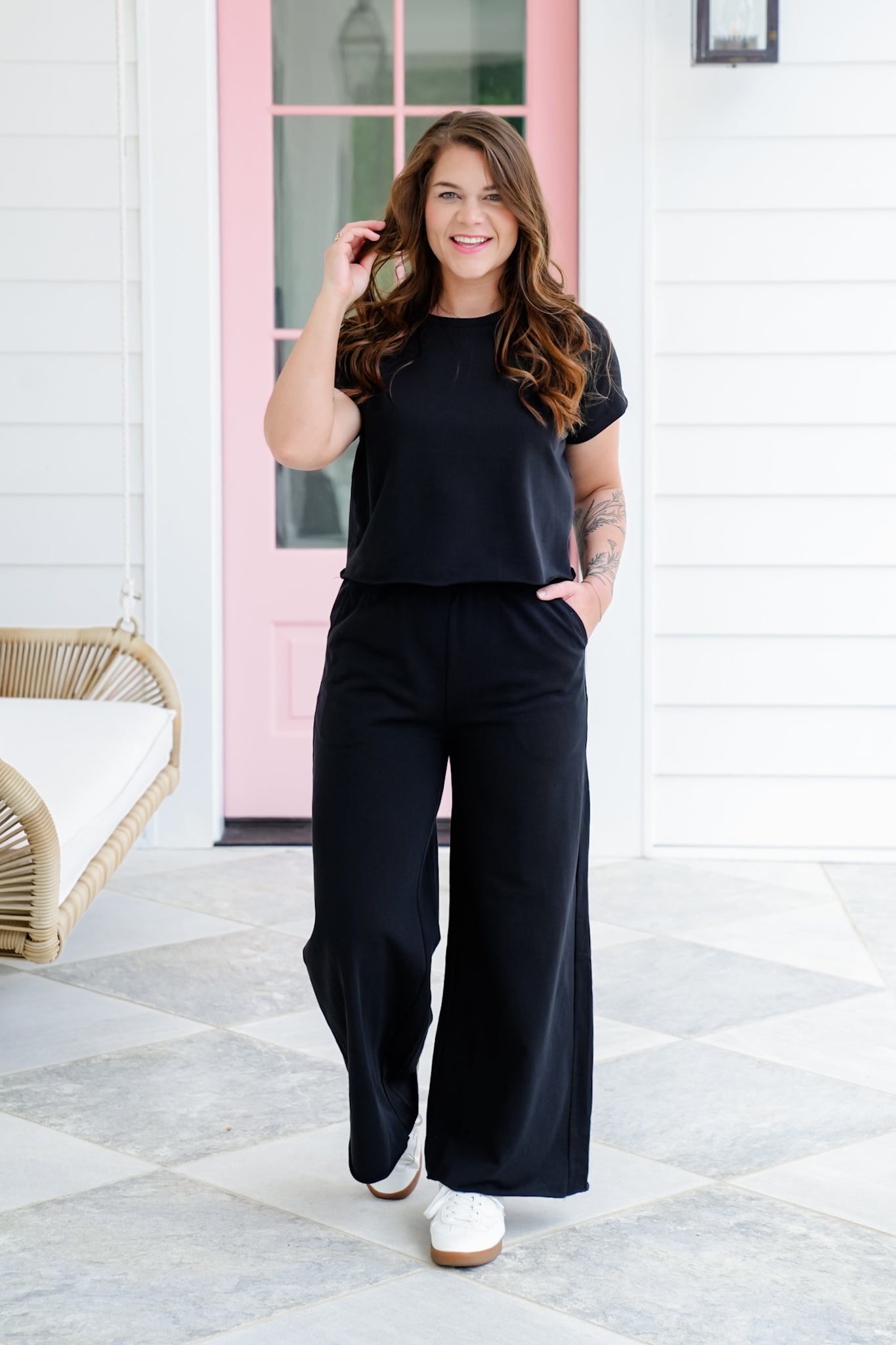 Short Sleeve Crop Top and Wide Leg Pants Set