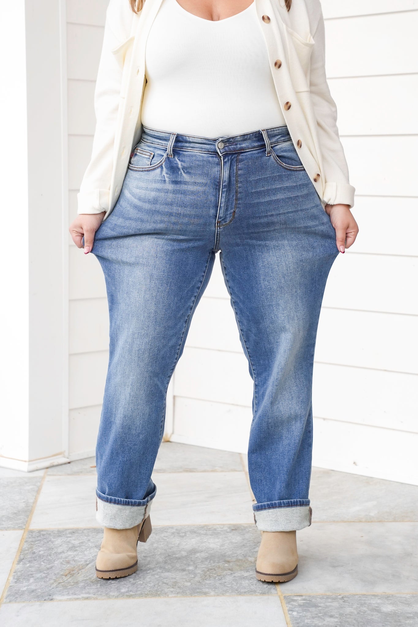 Judy Blue High Rise Medium Vintage Wash Thermal Straight Leg Jeans