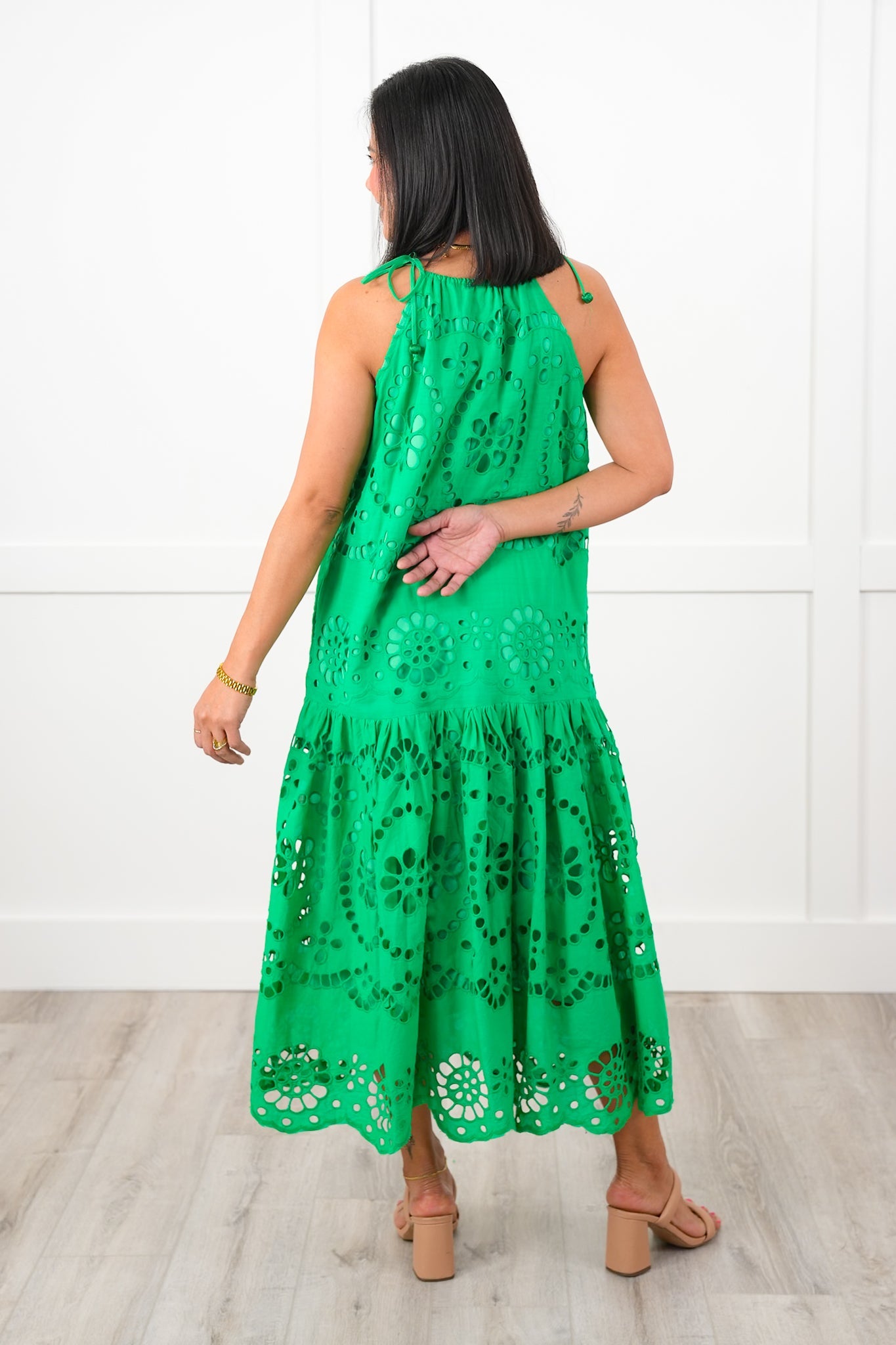 Sleeveless Eyelet Maxi Dress with Adjustable Shoulder Straps