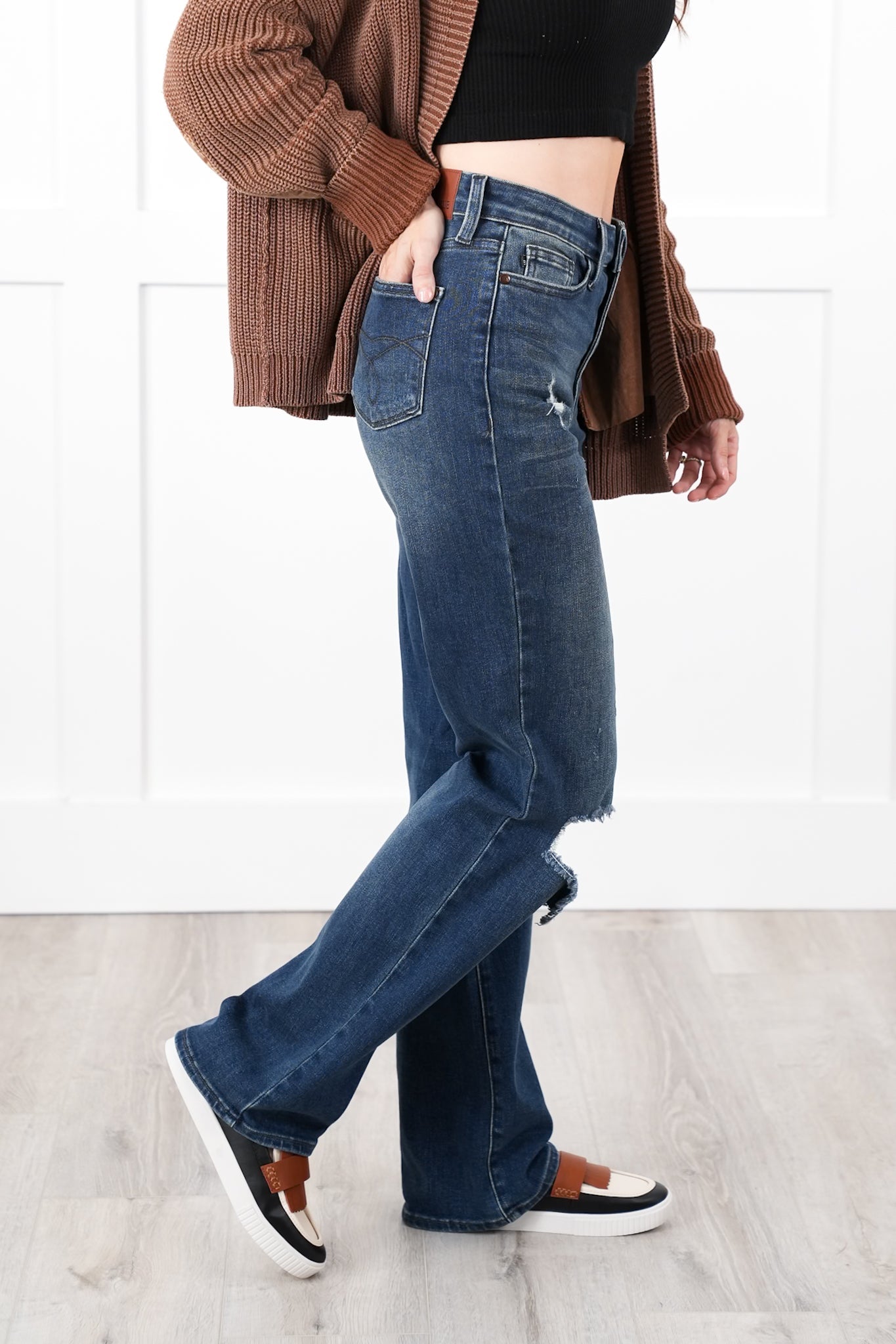 Judy Blue High Rise Dark Wash Ripped Knee Dad Jeans
