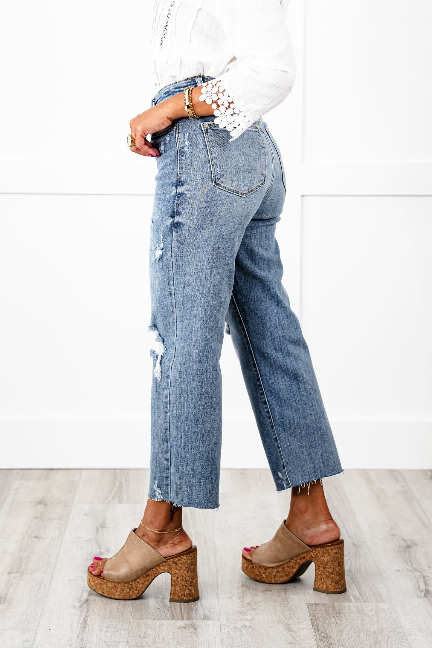 Judy Blue About Last Night Light Wash Destroyed Wide Leg Cropped Jeans
