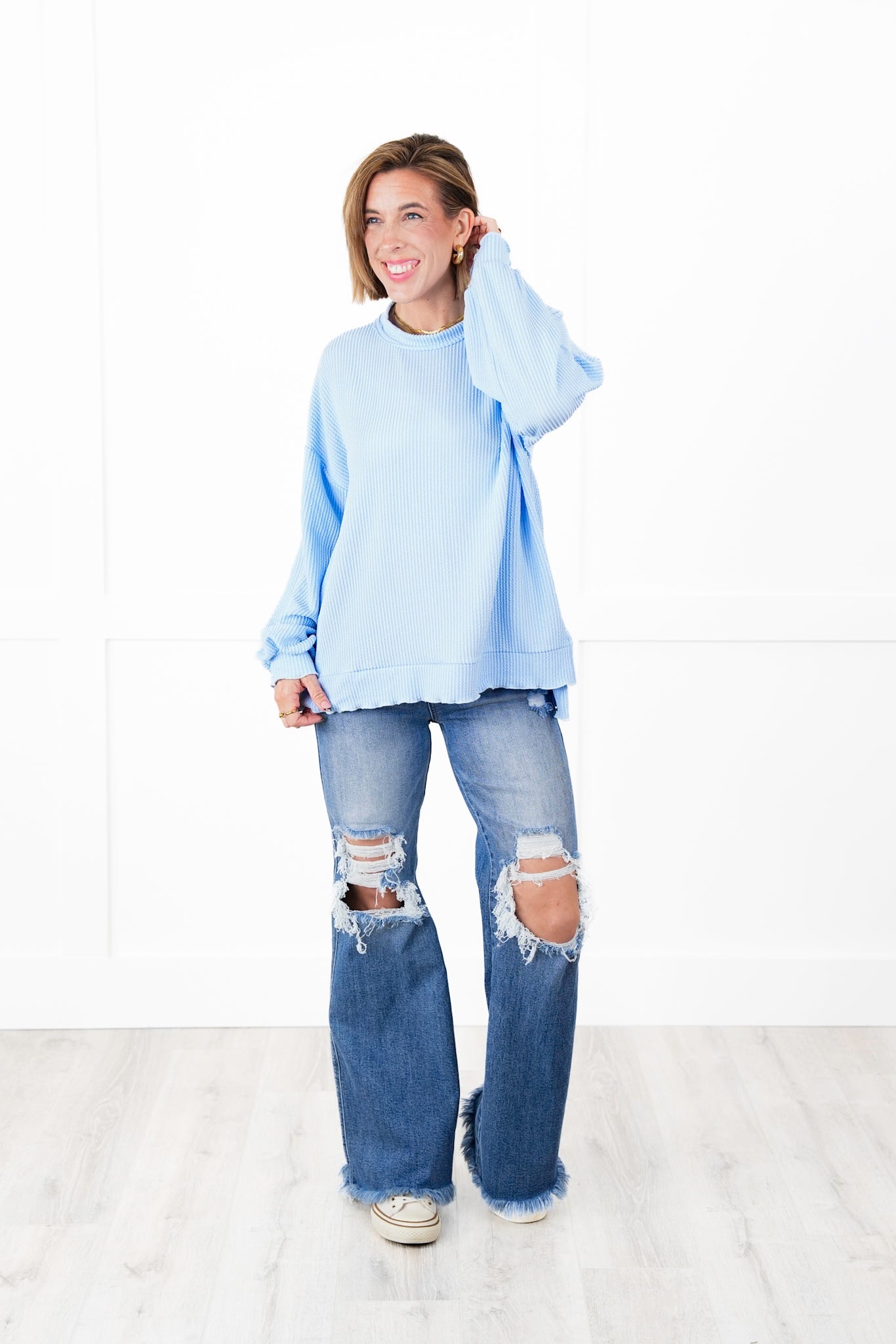 Ribbed Knit Long Sleeve Pullover Top