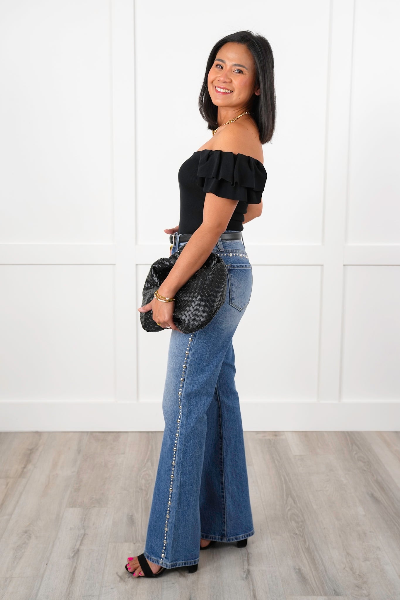 Ruffled Cap Sleeve Square Neck Ribbed Knit Top
