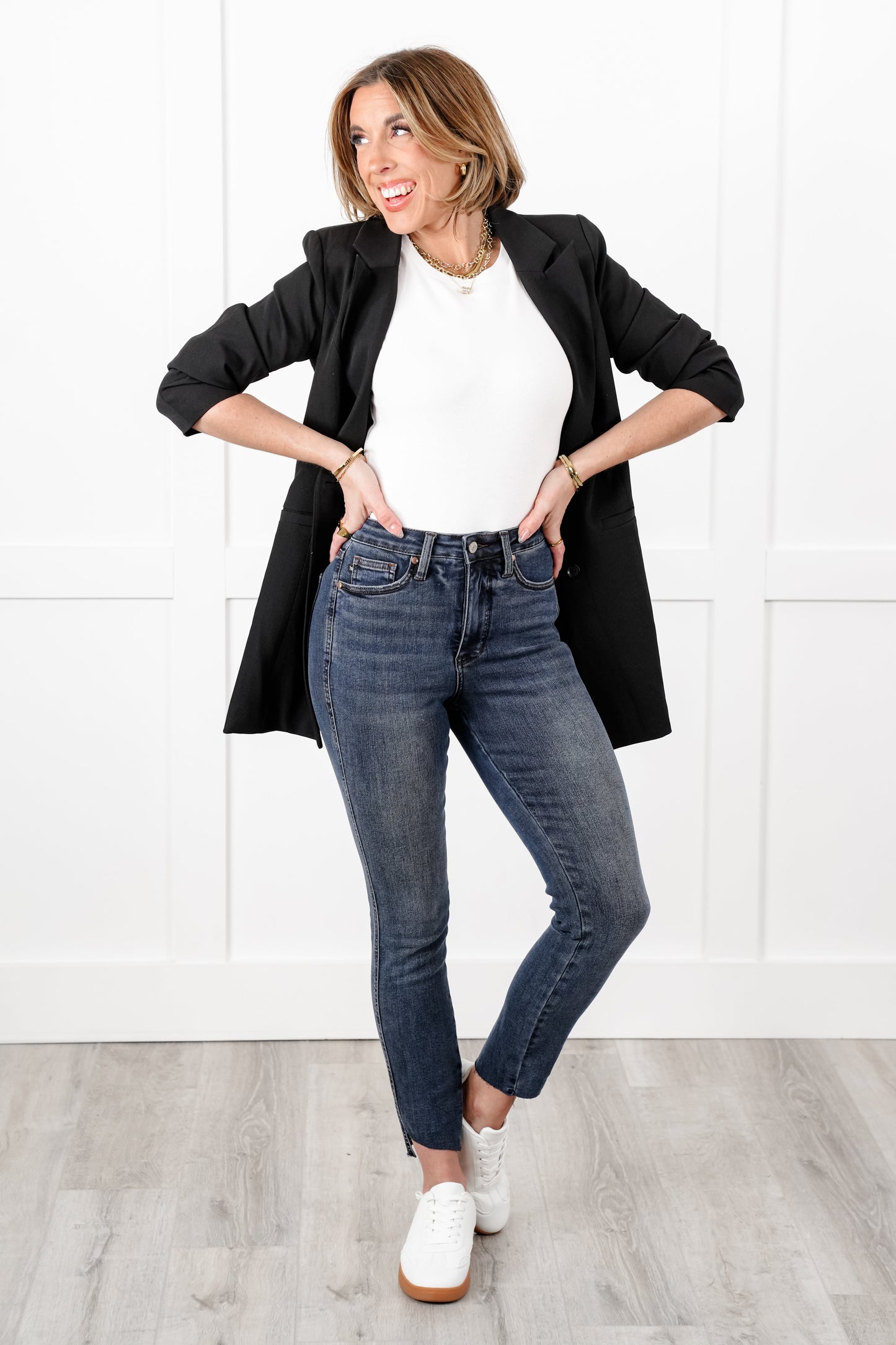 Judy Blue High Rise Dark Wash Tummy Control Step Hem Skinny Jeans