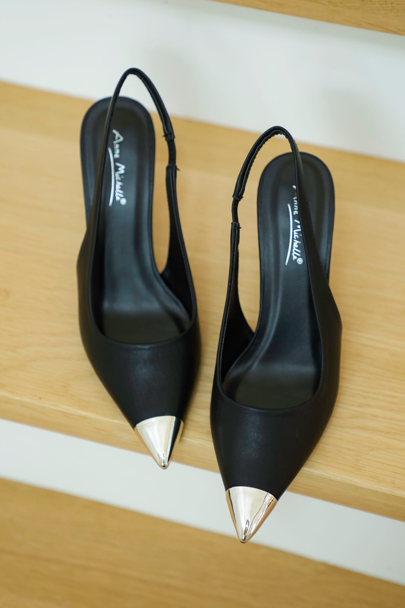 Slingback Heels with Metallic Toe Accents