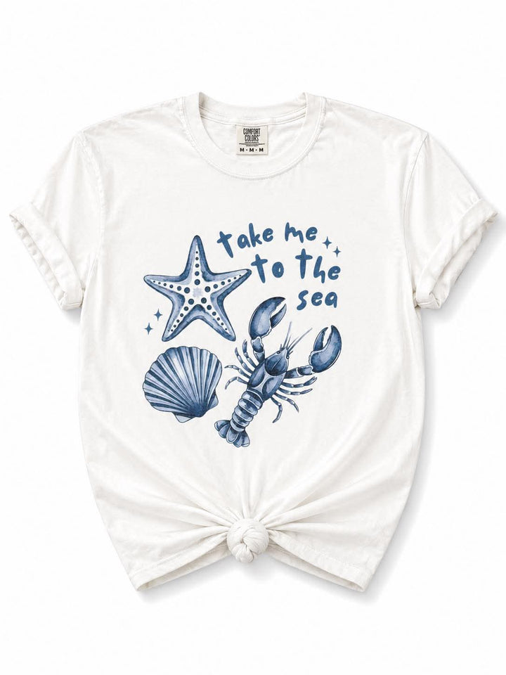 Plus/Reg Short Sleeve Take Me to the Sea Lobster and Shells Graphic Tee