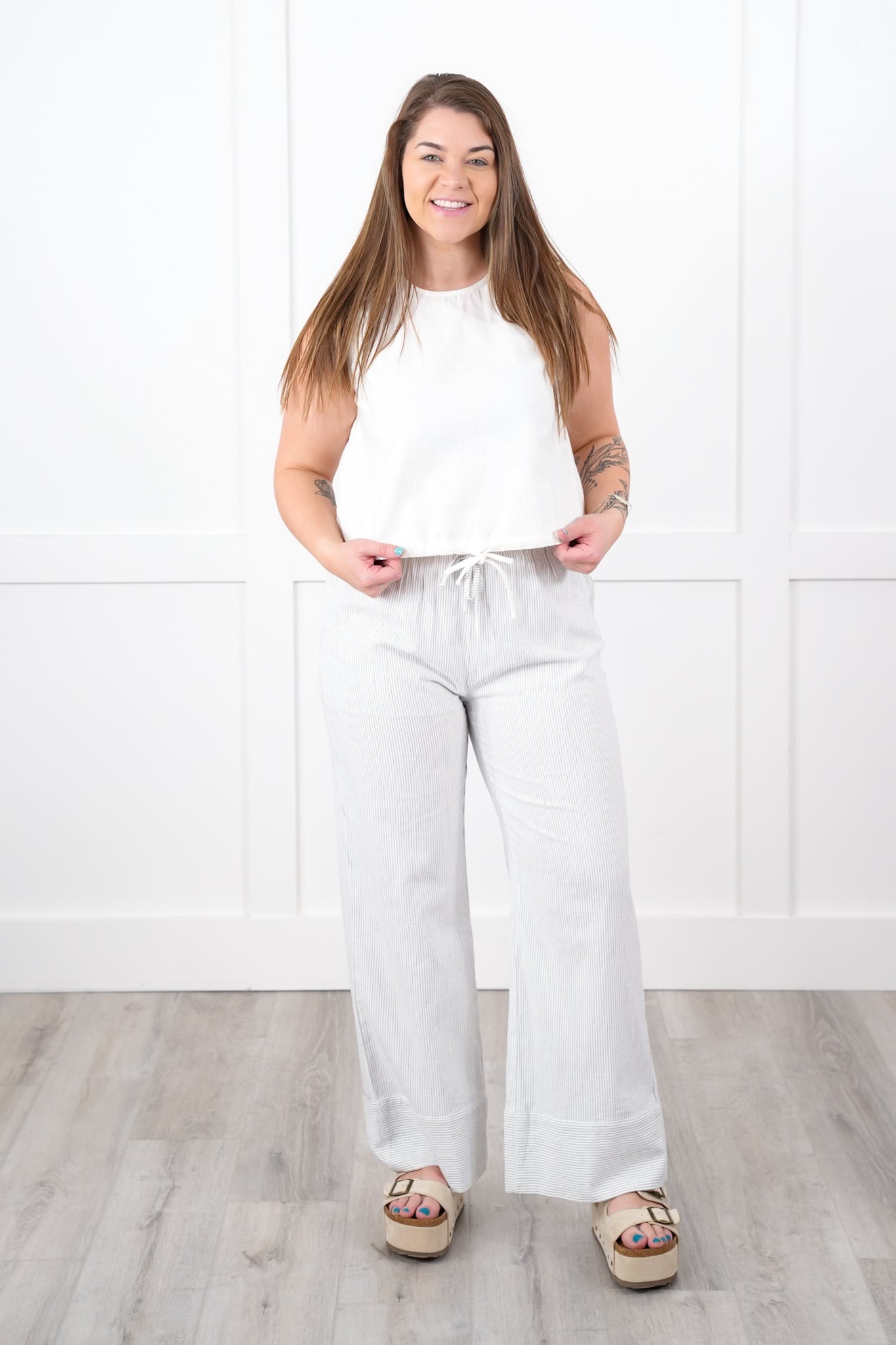 Linen Tank Top With Bubble Hem Detail