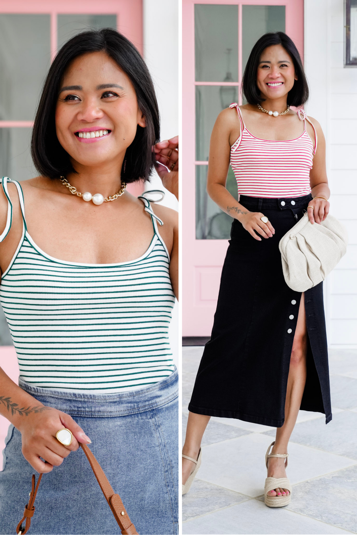 Stripe Sleeveless Shoulder Tie Bodysuit