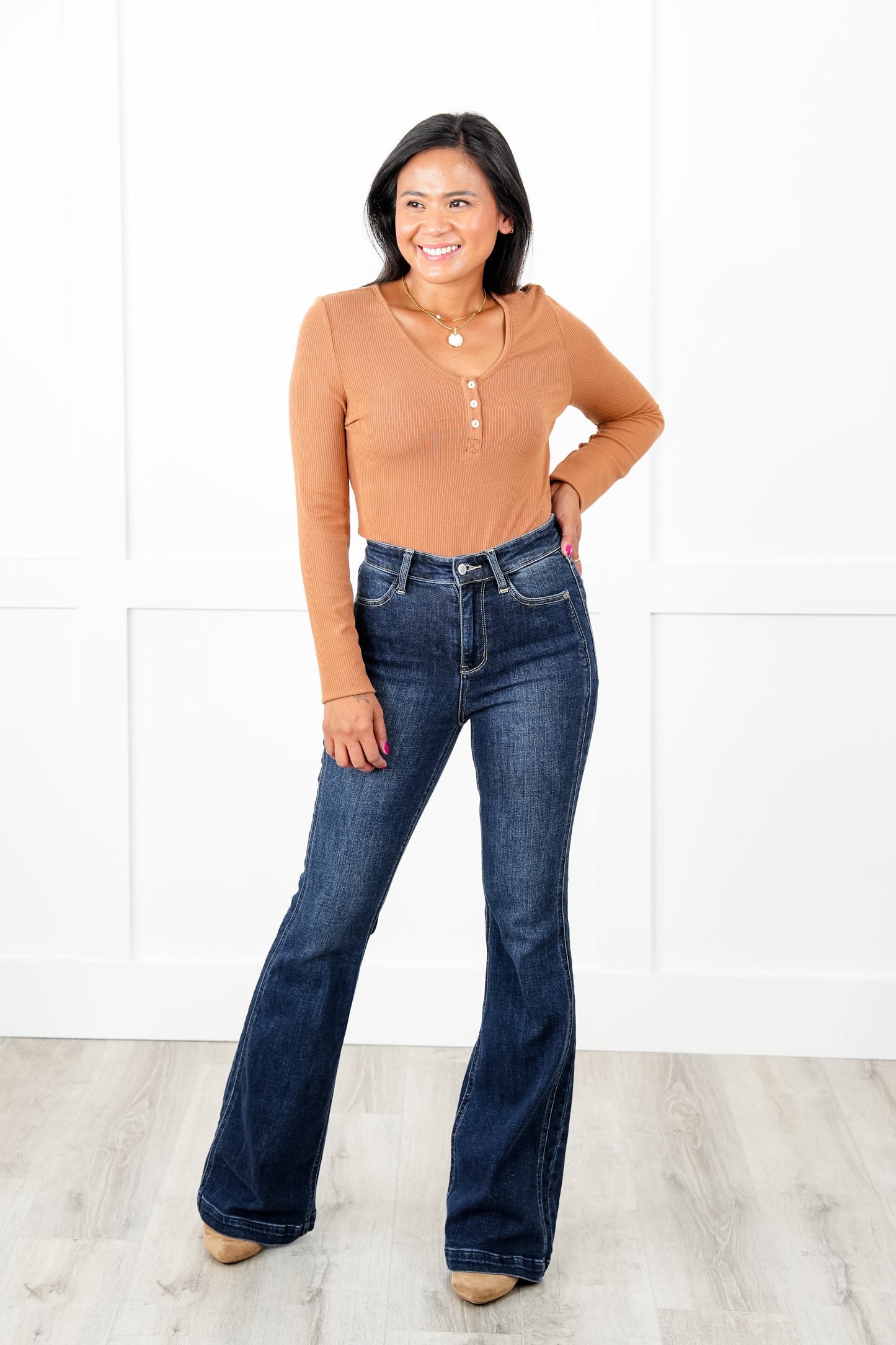 Judy Blue Belong To Me High Rise Dark Wash Angled Side Seam Flare Jeans