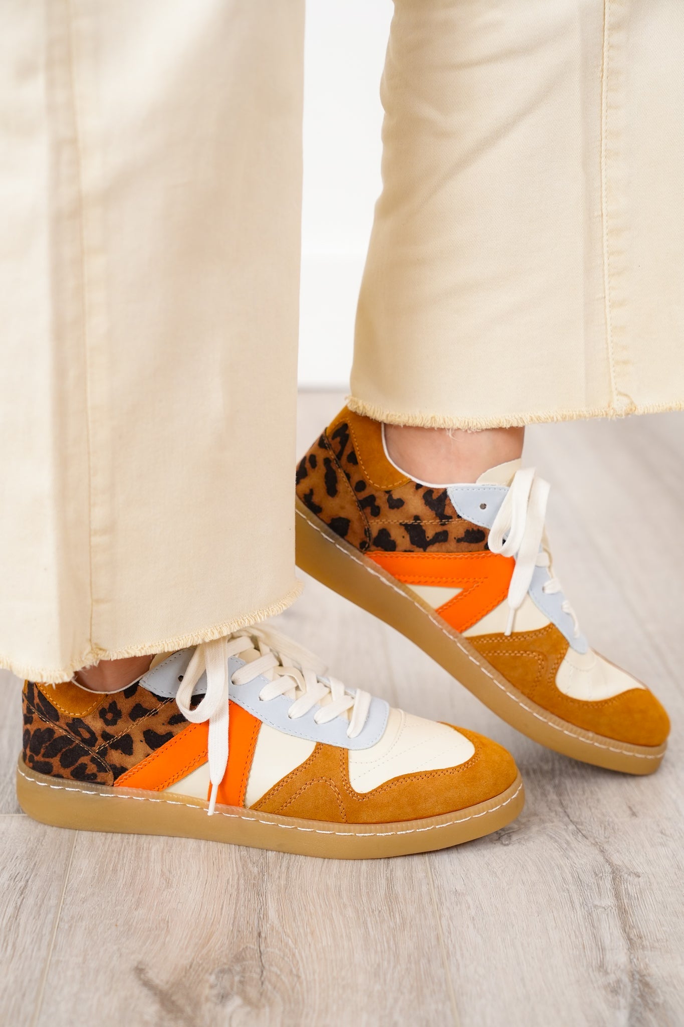 MIA Low Top Sneaker with Suede and Leopard Print Detailing