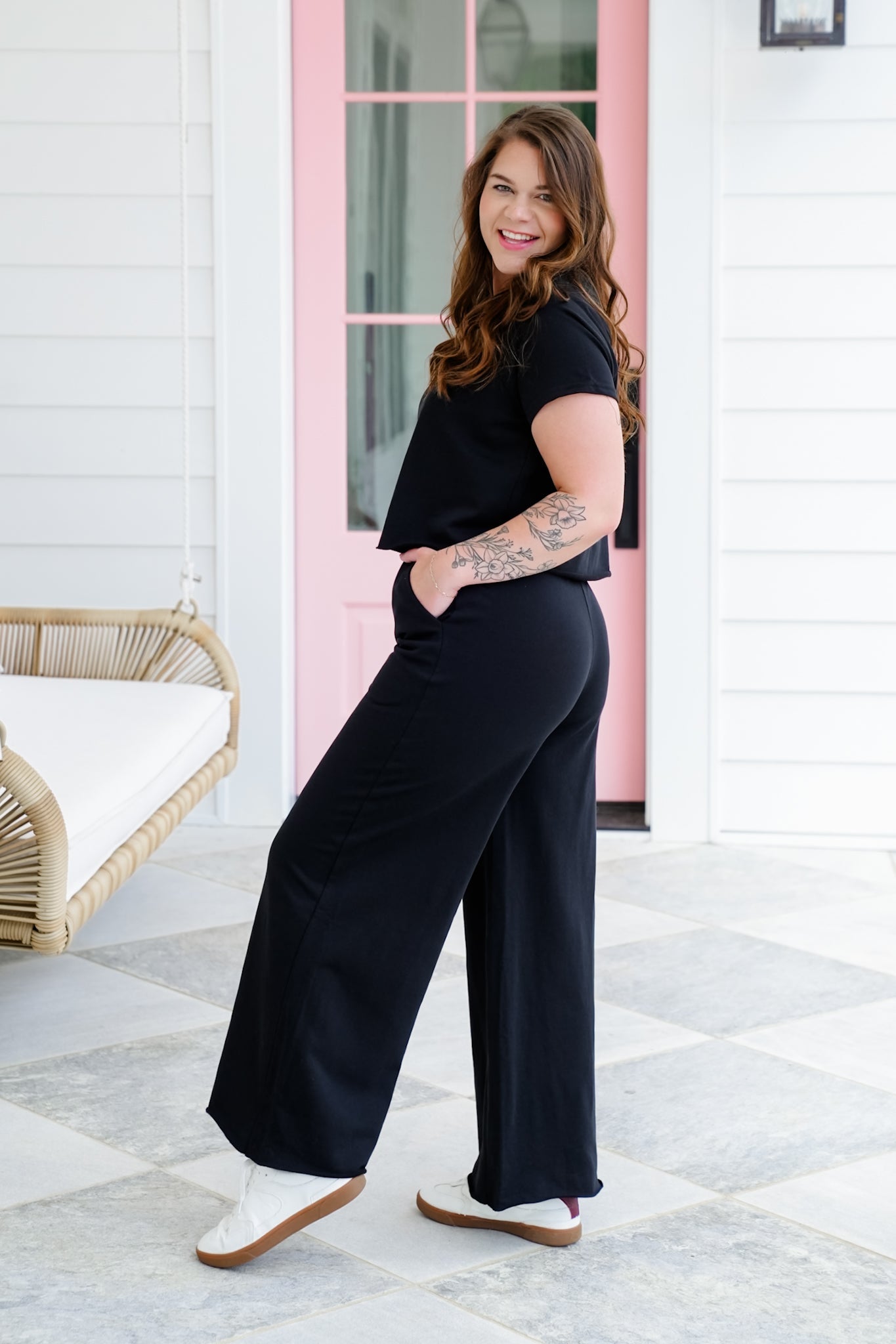 Short Sleeve Crop Top and Wide Leg Pants Set
