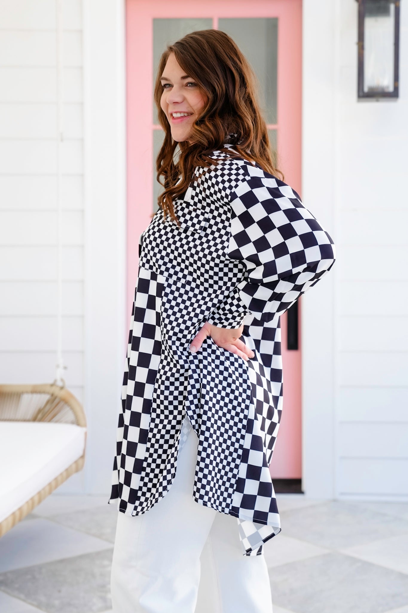 Checkered Long Sleeve Button Down Shirt