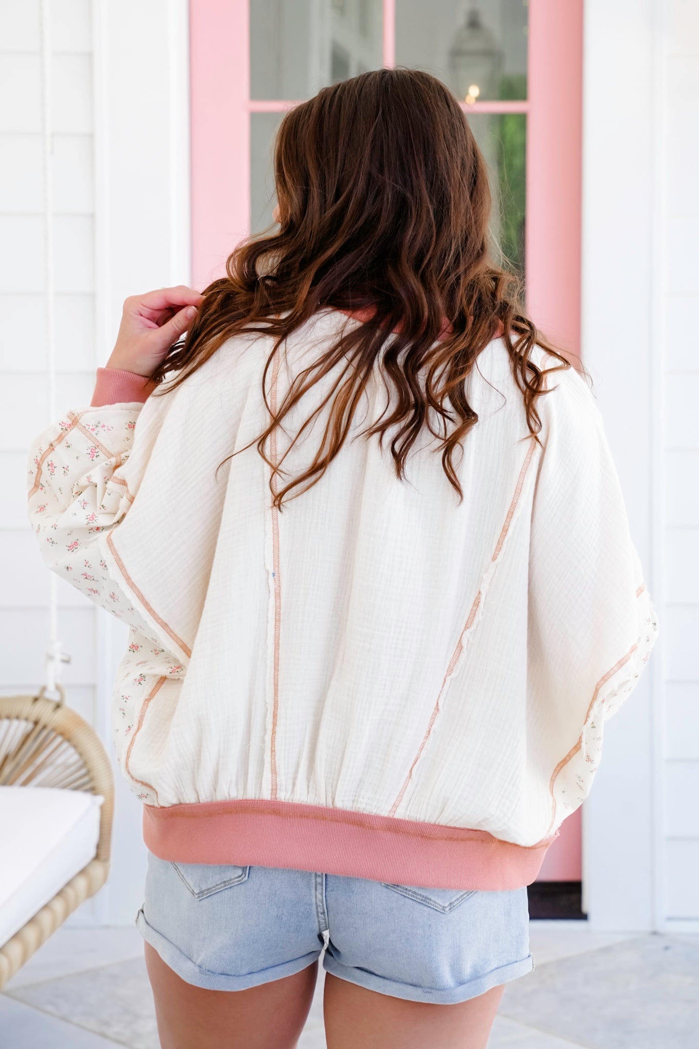 Long Dolman Sleeve Gauze Top with Star Patch Details