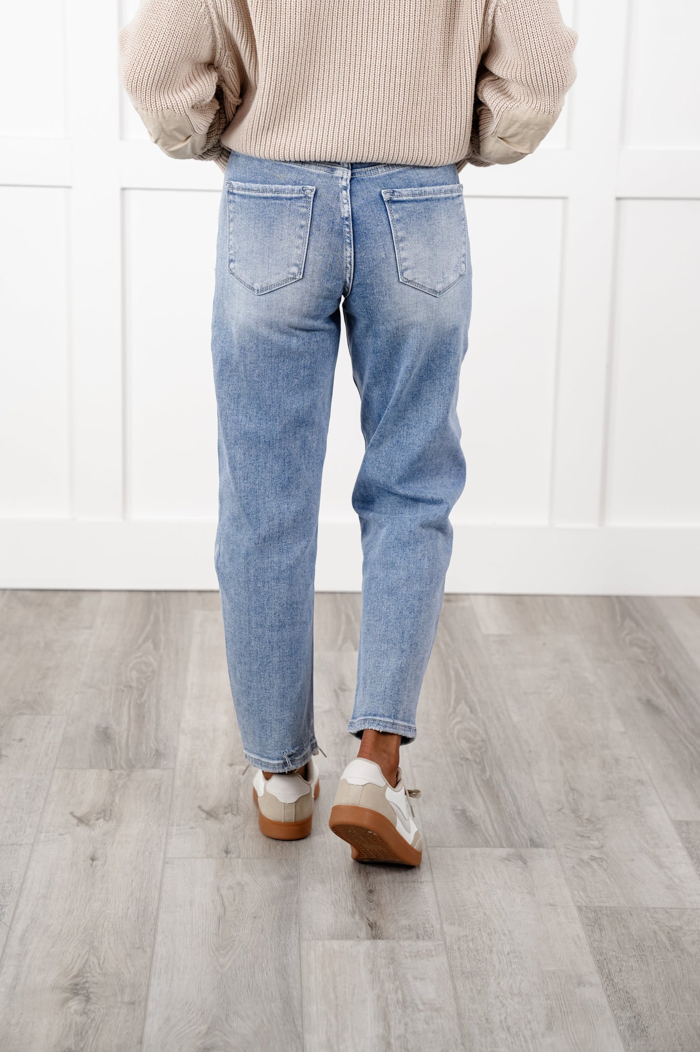 Lovervet High Rise Light Wash Distressed Barrel Jeans