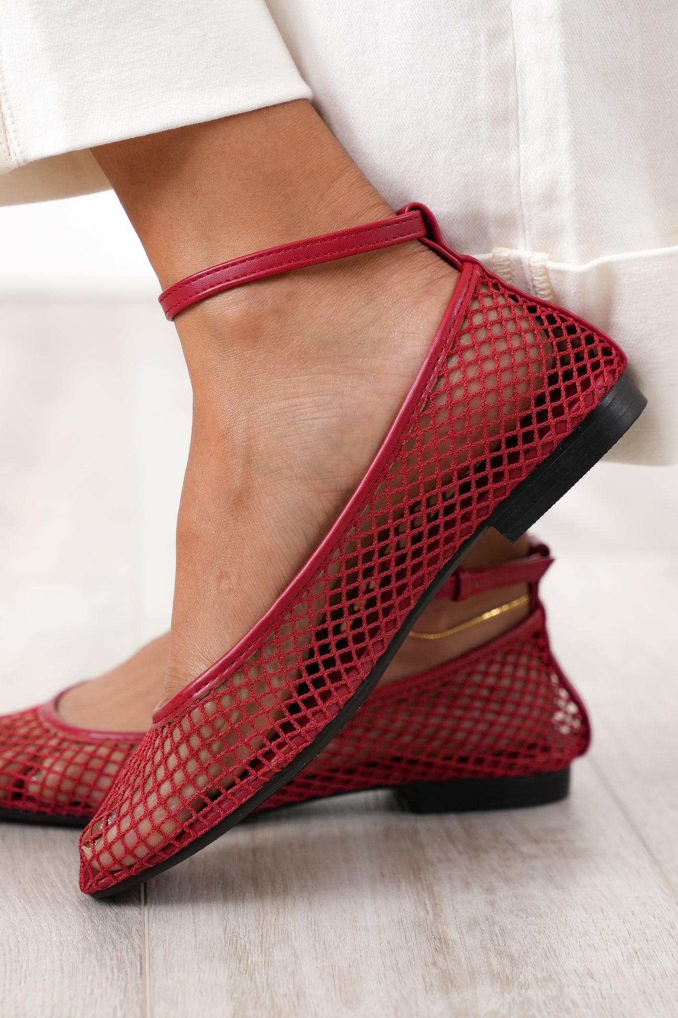 MIA Chic Mesh Flats with Ankle Strap