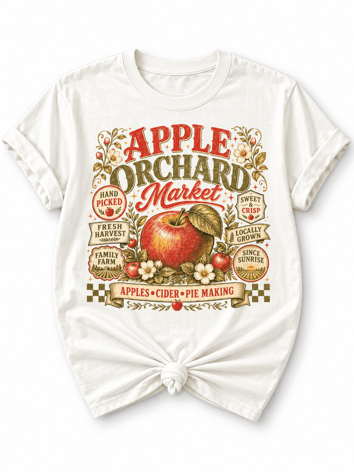 Plus/Reg Short Sleeve "Apple Orchard Market" Graphic Tee - Freckled Poppy