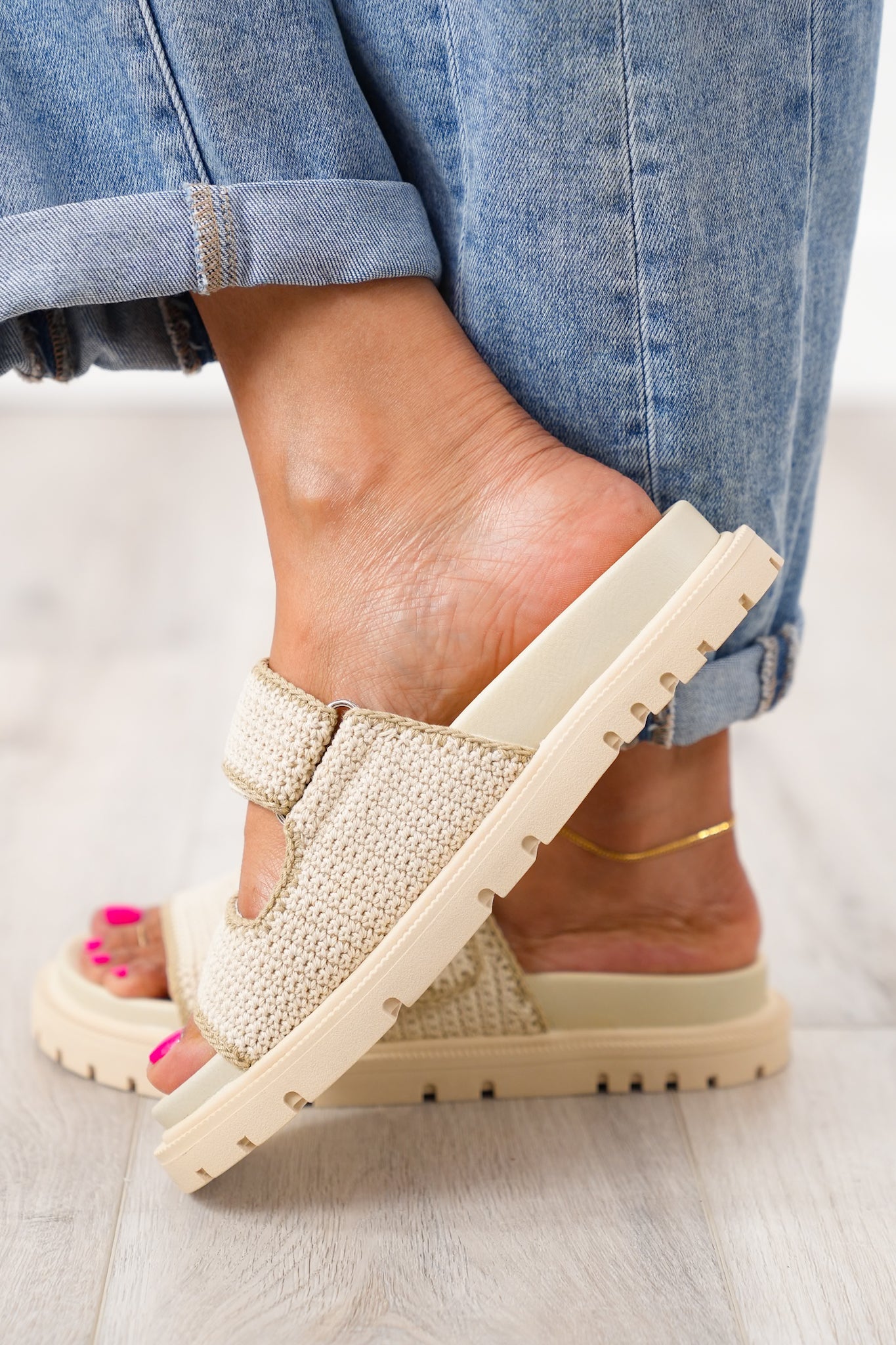 MIA Chunky Knit Textured Adjustable Strap Sandal
