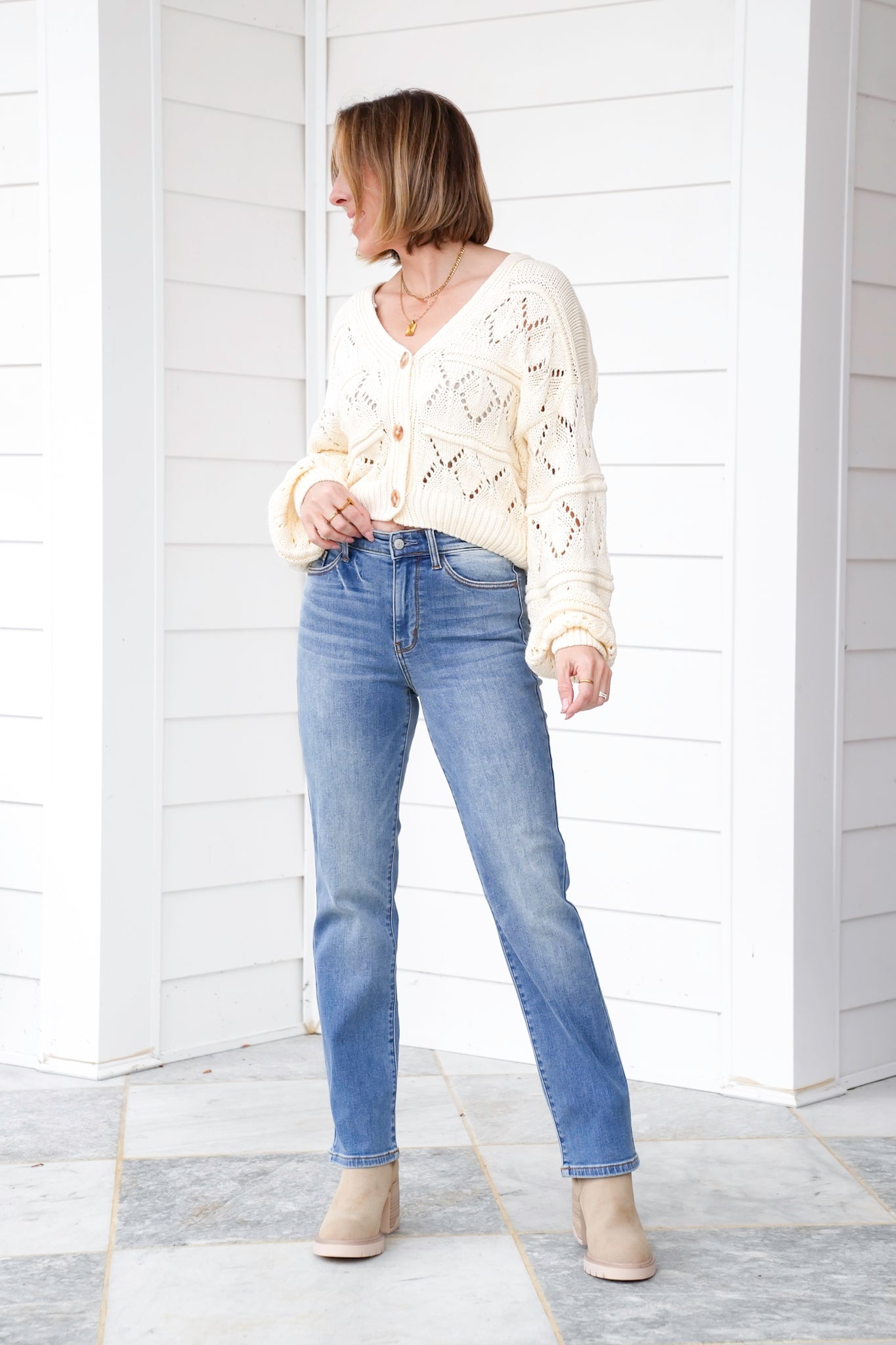Judy Blue High Rise Medium Vintage Wash Thermal Straight Leg Jeans