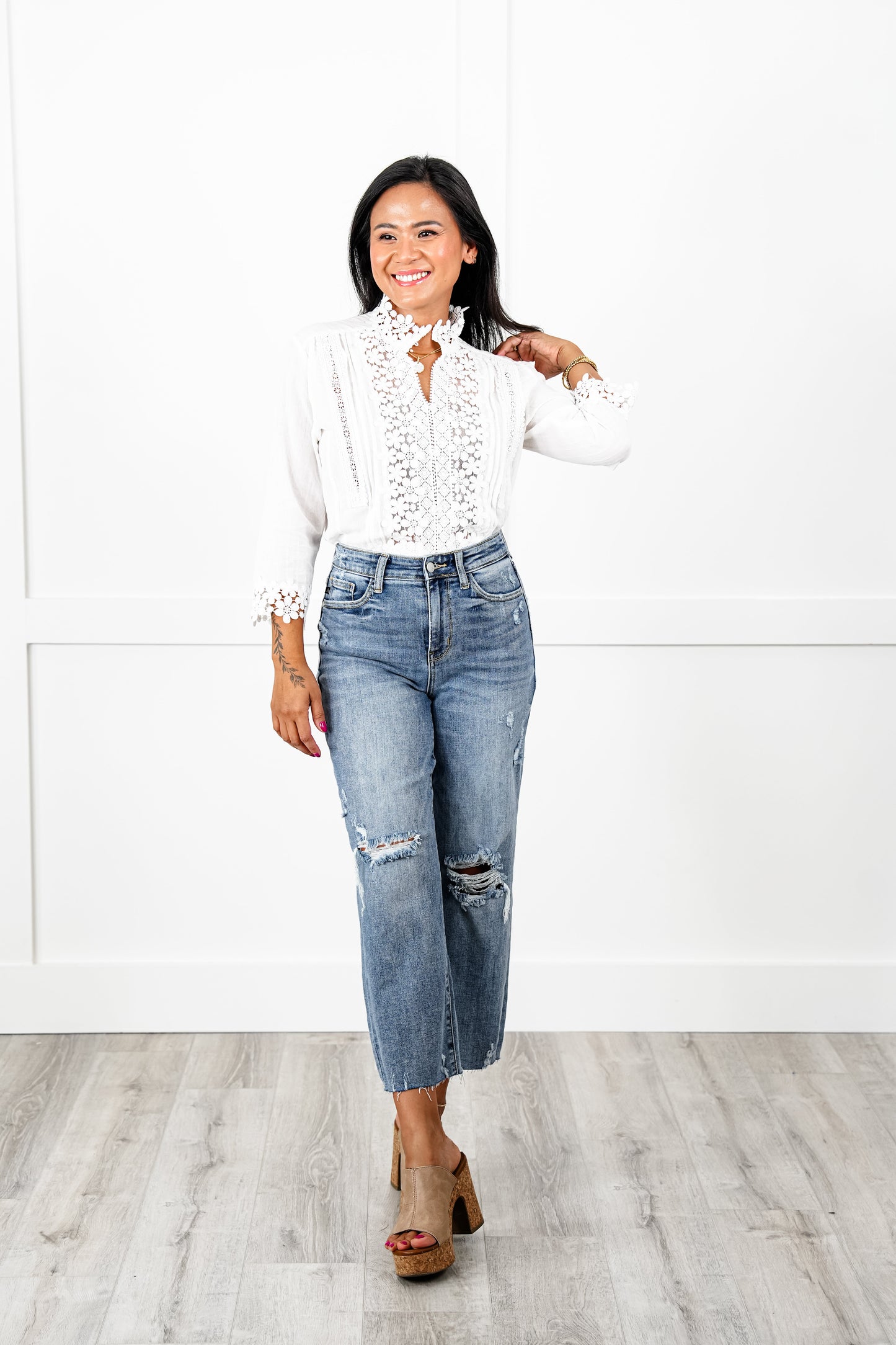 Judy Blue About Last Night Light Wash Destroyed Wide Leg Cropped Jeans