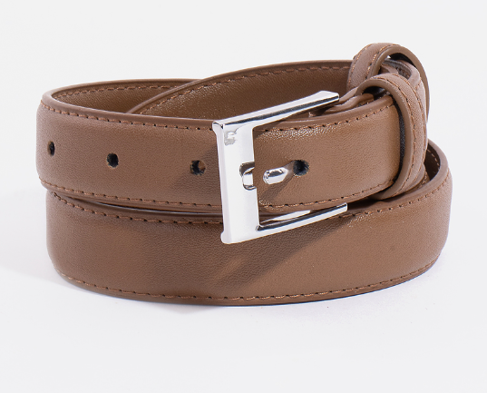 Leather Belt with Polished Silver Rectangular Buckle