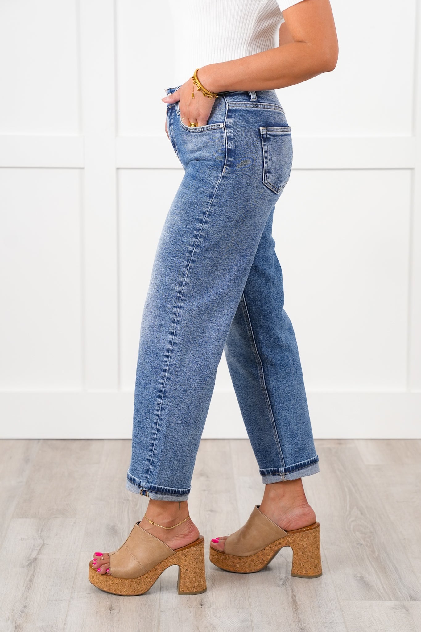 Risen High Rise Medium Wash Boyfriend Jeans