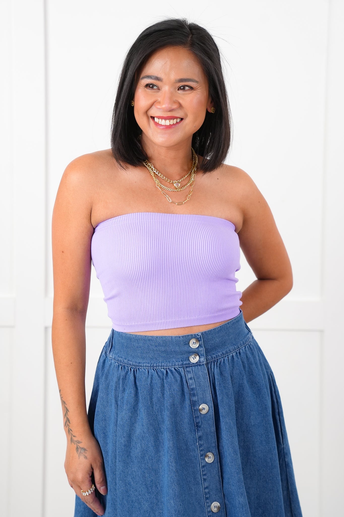 Ribbed Knit Cropped Tube Top with Non Slip Detail