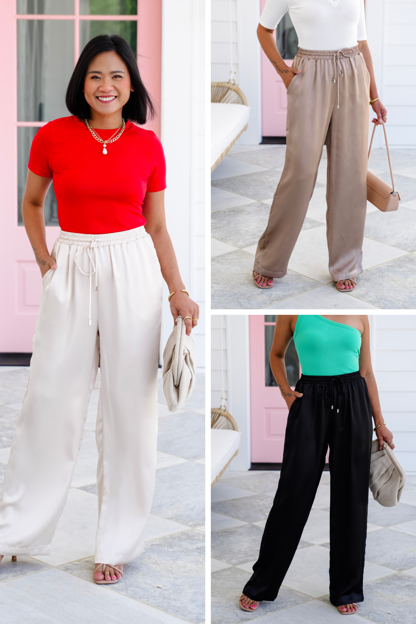 Satin Elastic High Waist Wide Leg with Side Pockets
