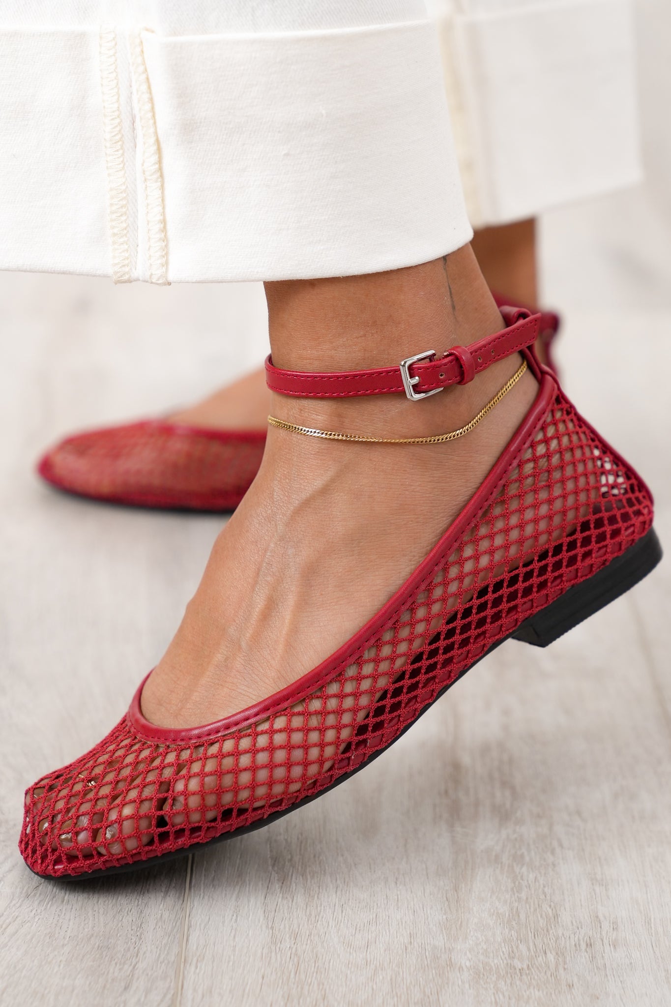MIA Chic Mesh Flats with Ankle Strap