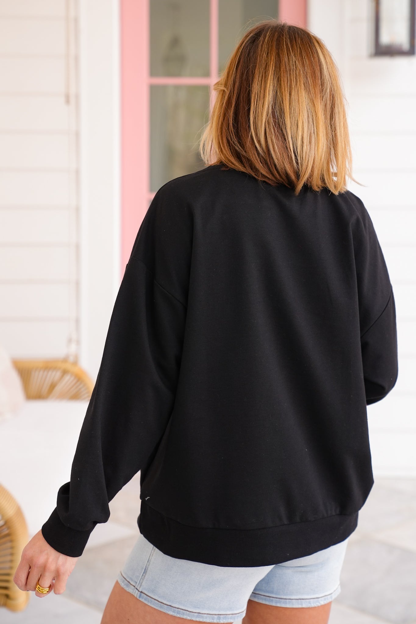 Long Sleeve " Home Run" Baseball Patches Pullover Sweatshirt with Sequin Detail