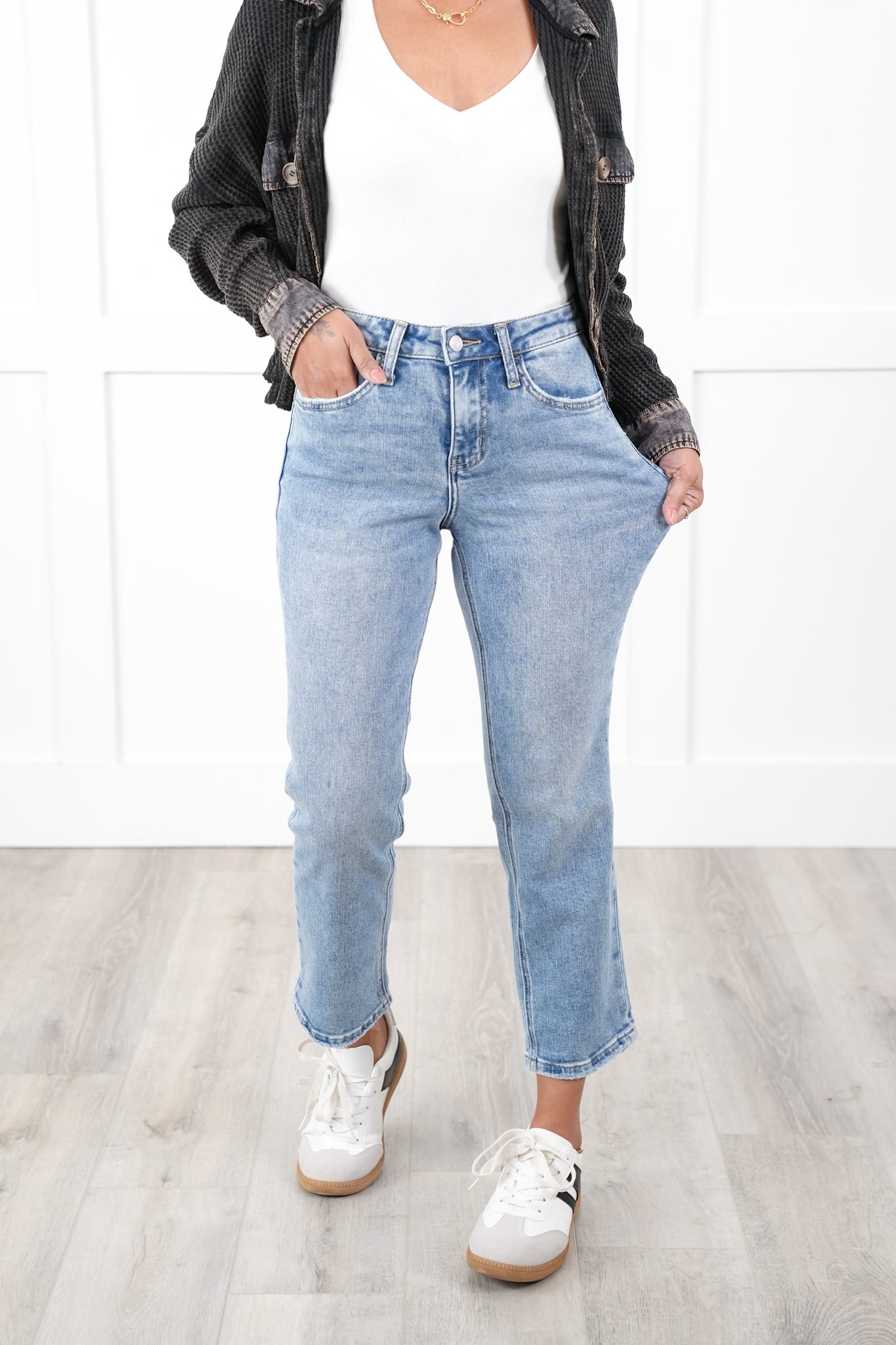 Lovervet High Rise Light Wash Cropped Straight Leg Jeans