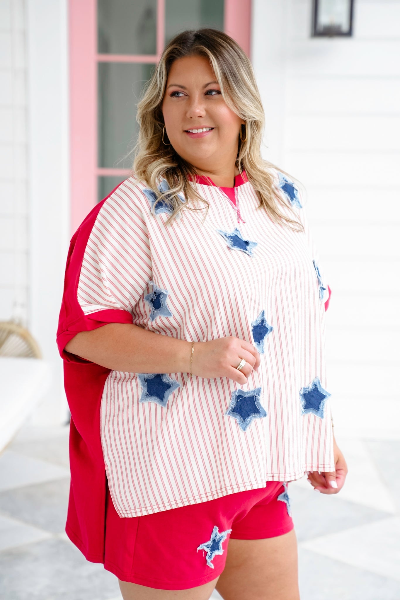 Stripe Short Sleeve Top with Star Detail