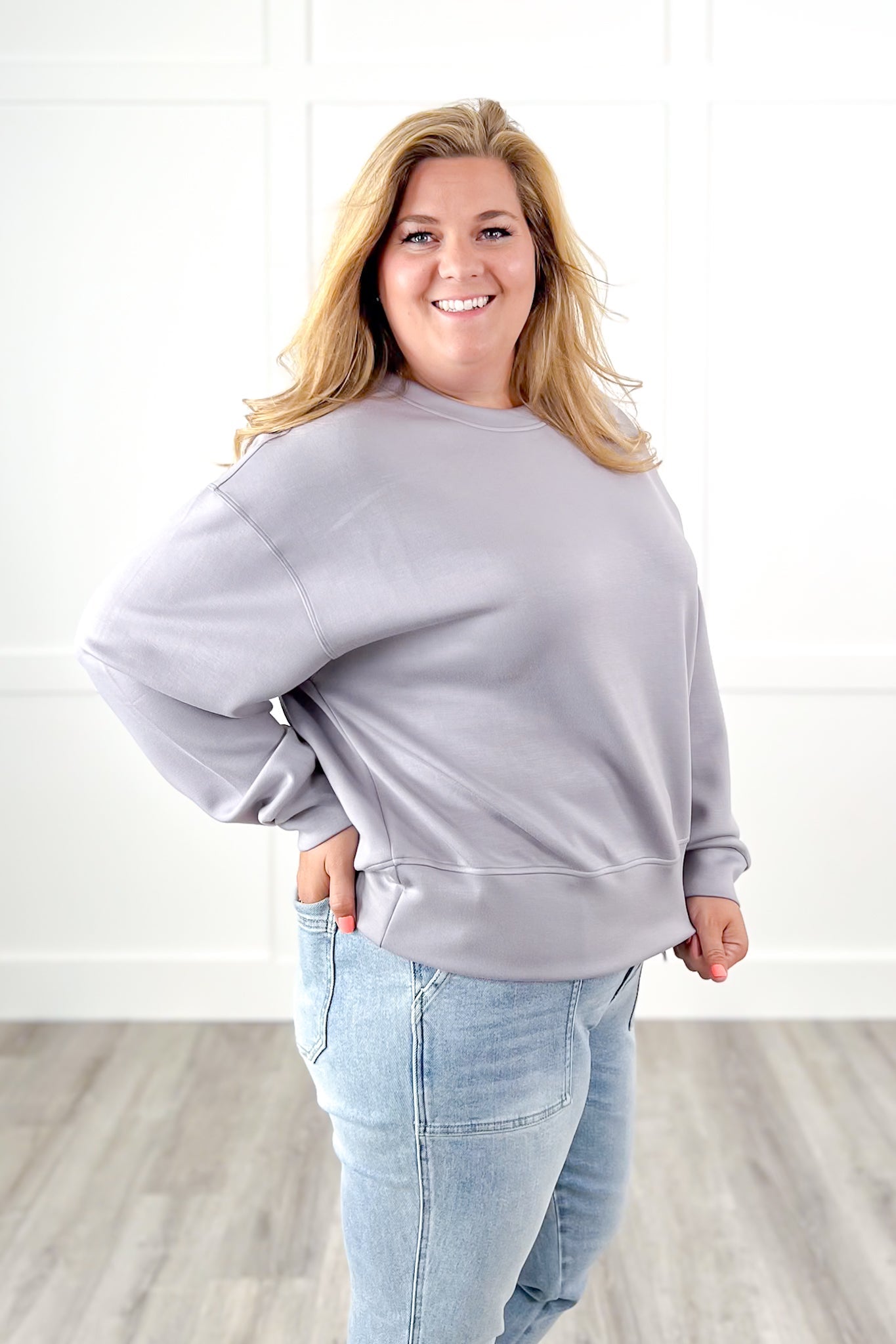 Long Sleeve Crew Neck Scuba Knit Sweatshirt