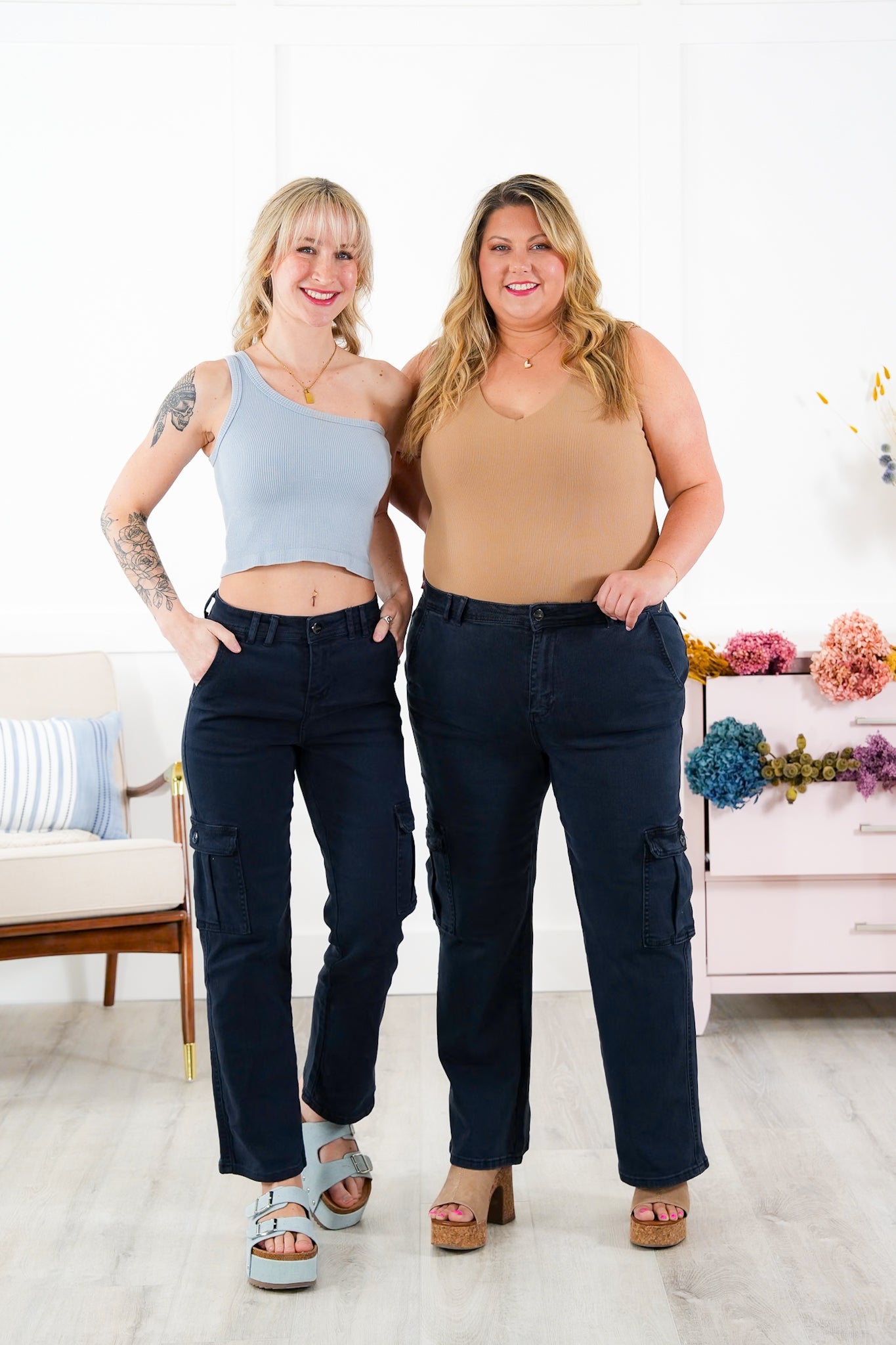 Risen High Rise Navy Cargo Pants