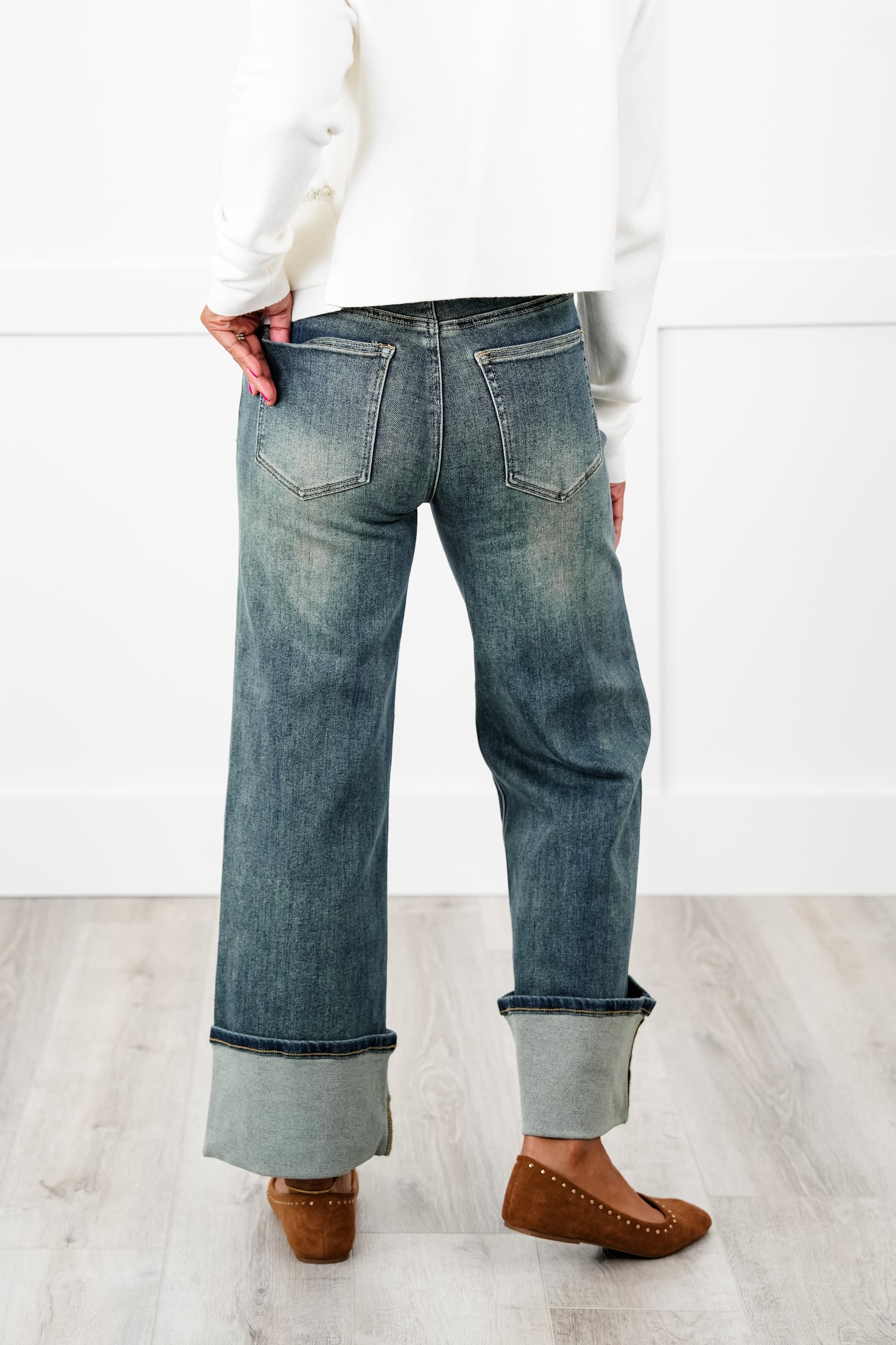 Special A High Rise Dark Wash Straight Wide Leg Jeans