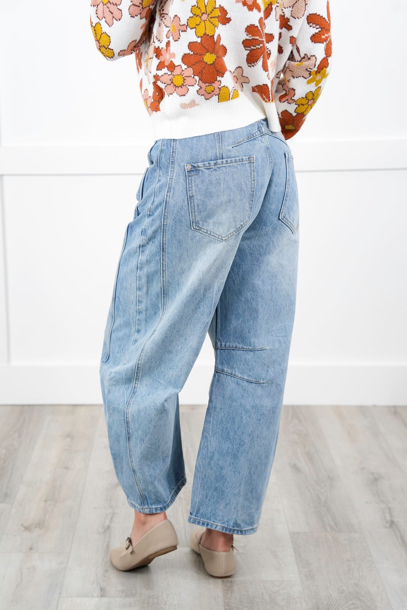 Mineral Wash Denim High Waist Barrel Pants