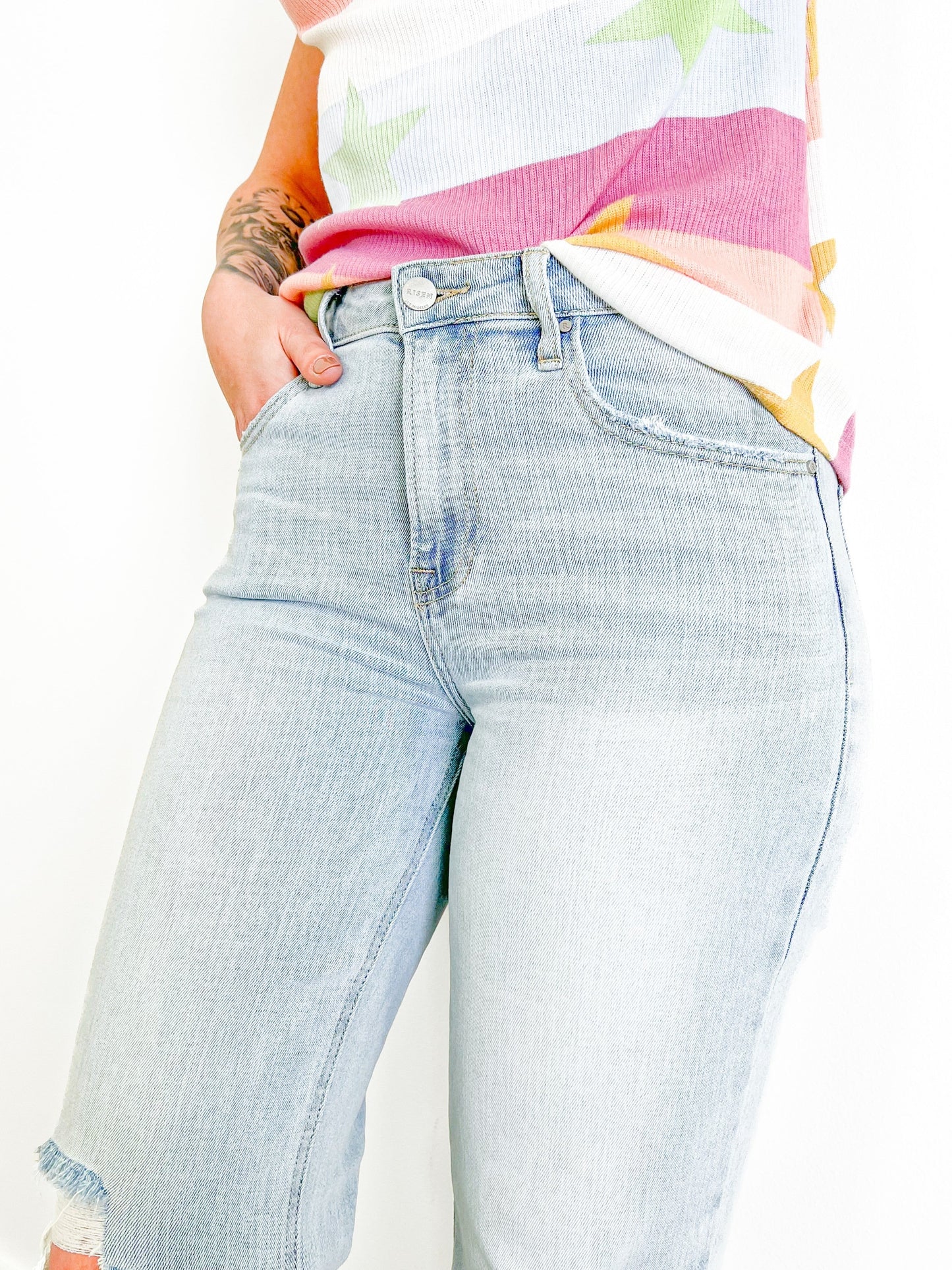 Risen The Alexandra (my fave!!) Light Wash High Rise Straight Leg Cropped Jeans